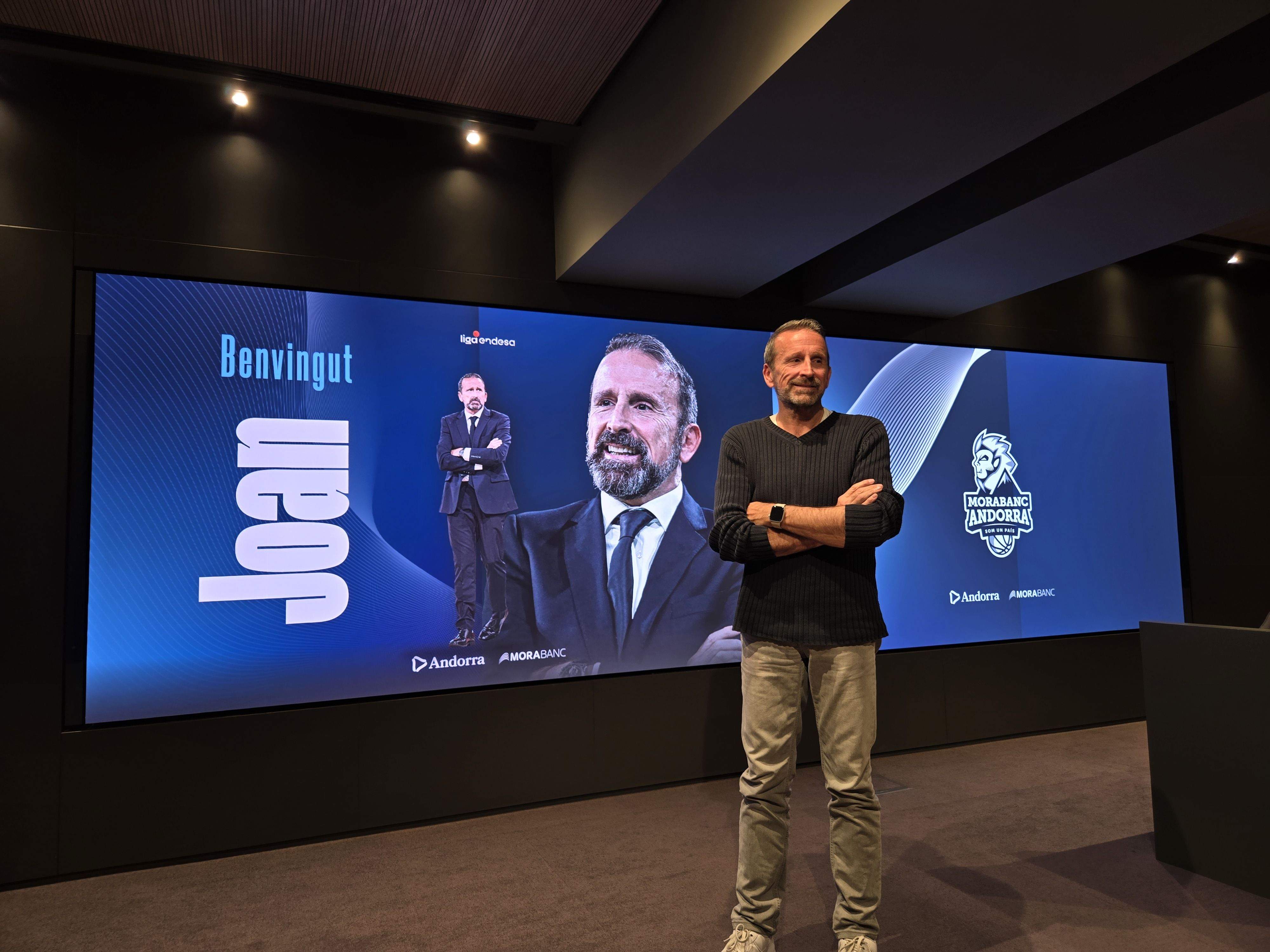 Joan Plaza durant la seva presentació com a nou tècnic del MoraBanc Andorra.