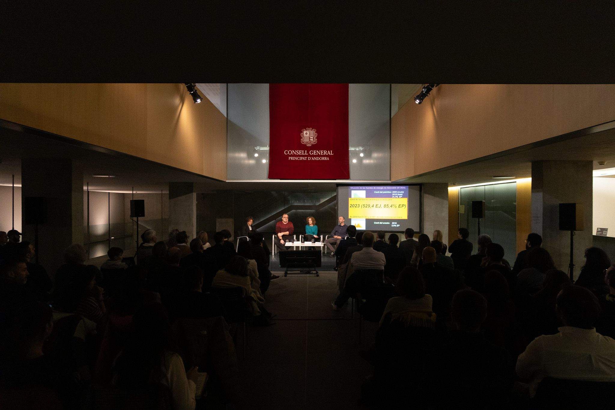 Un instant de la conferència al Consell General. // Consell General / Sergi Pérez