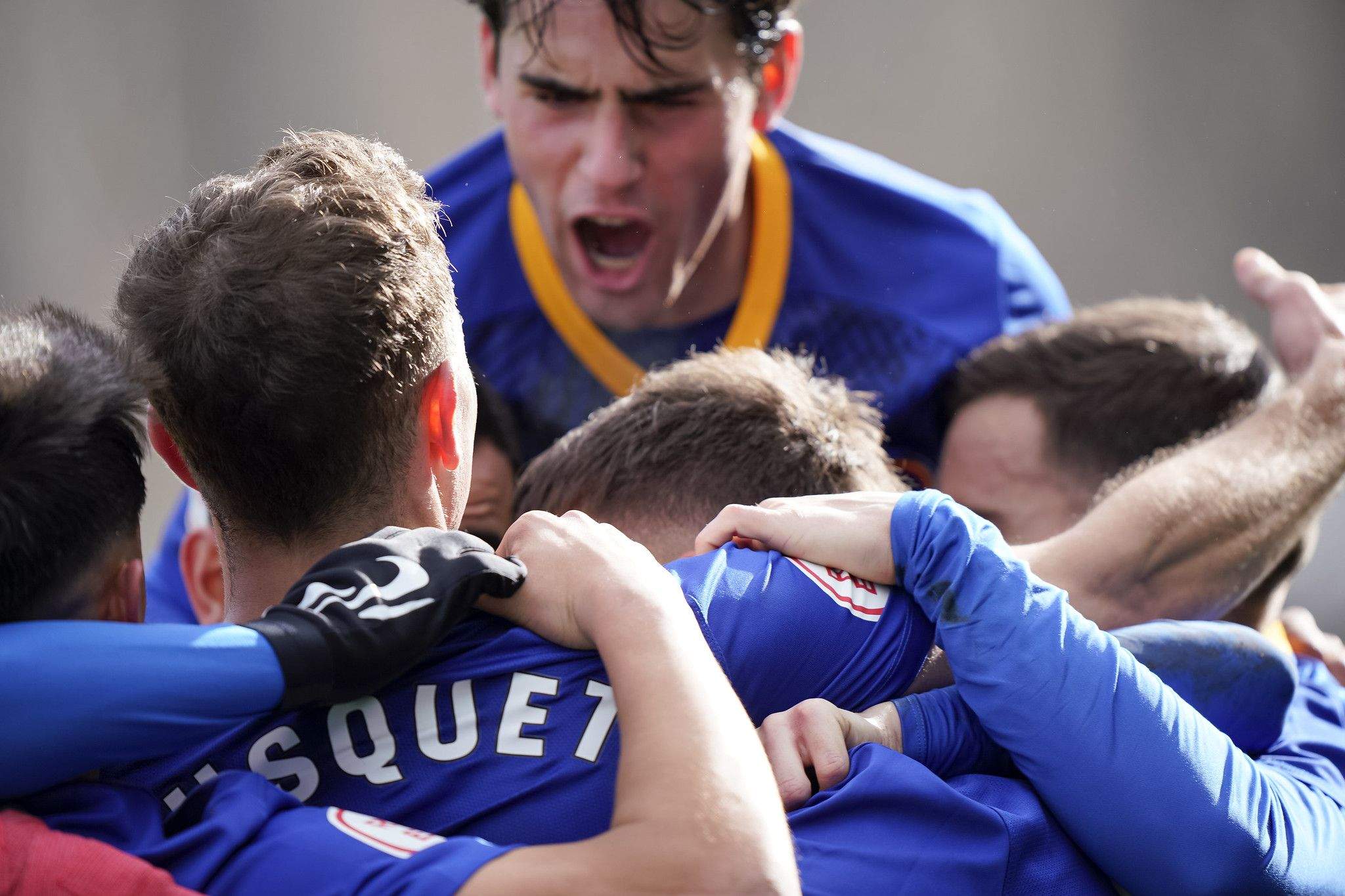 Celebració dels jugadors de l'FC Andorra després del gol de Nieto.