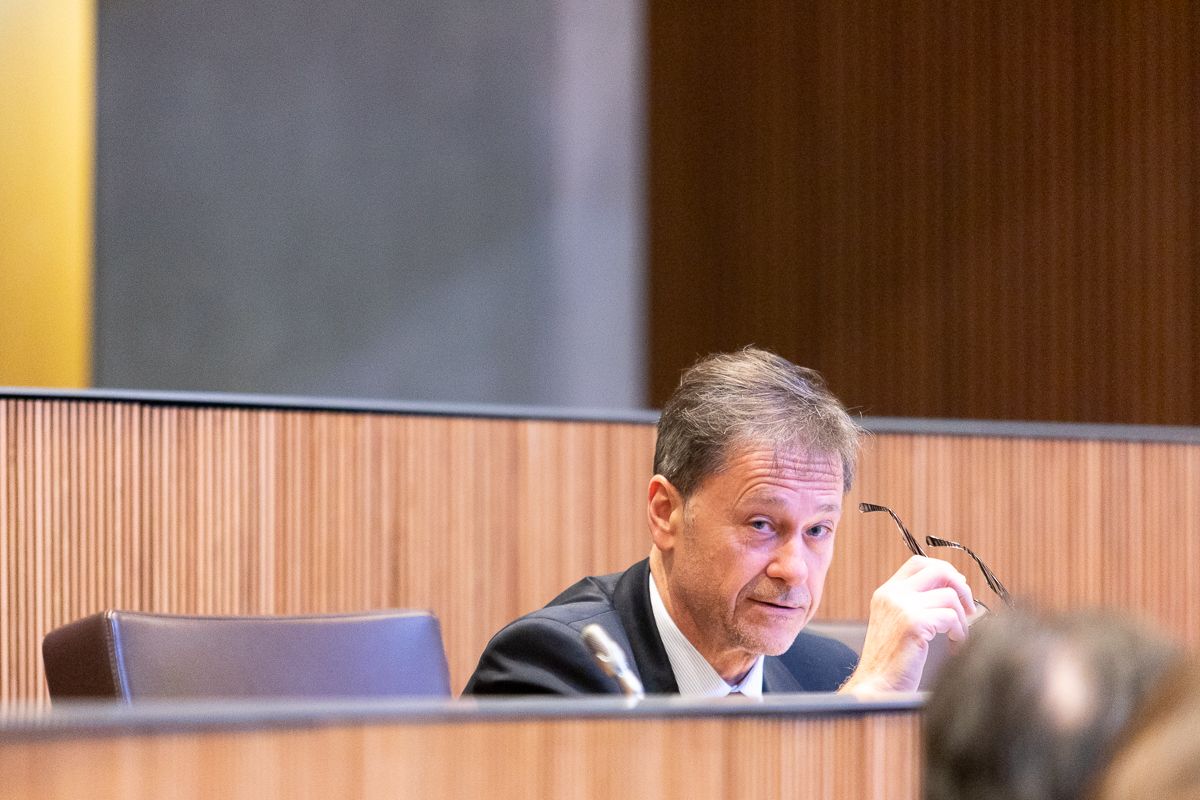 Víctor Pintos intervenint al Consell General des del seu escó en l'hemicicle.