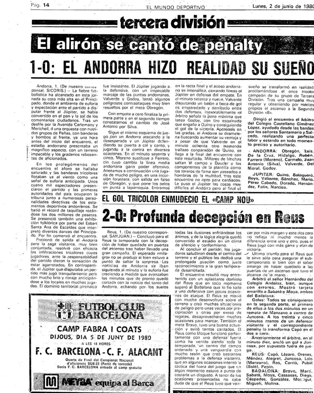 Crònica de l'última jornada dels partits de l'FC Andorra i el Reus, que decidien la lliga. Crònica de l'última jornada dels partits de l'FC Andorra i el Reus, que decidien la lliga.