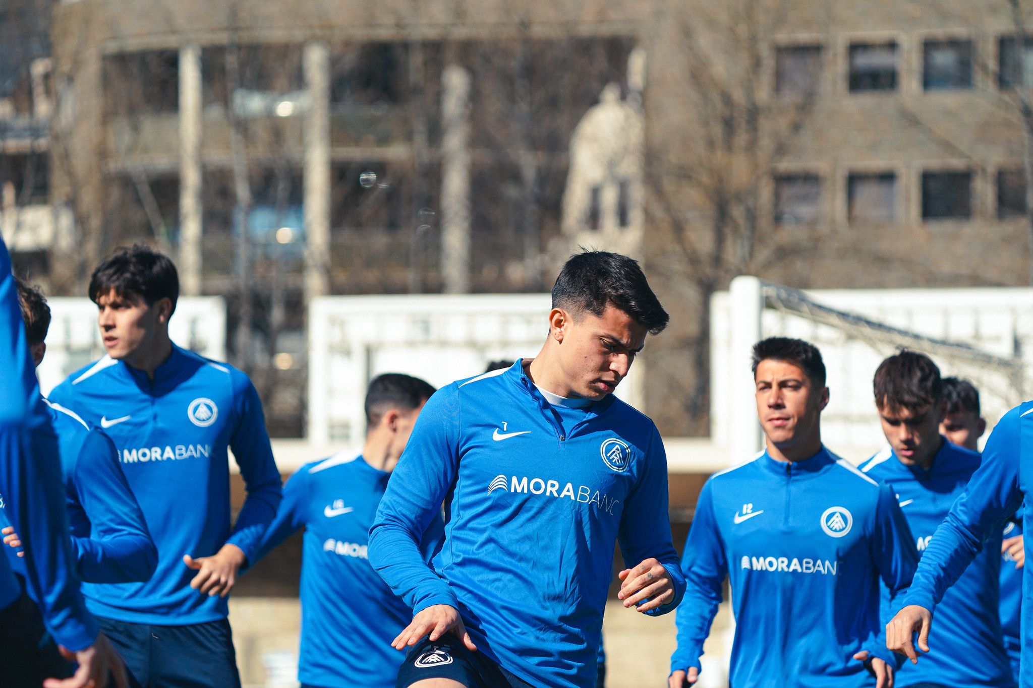 Els jugadors de l'FC Andorra, durant un dels entrenaments d'aquesta setmana al Comunal.