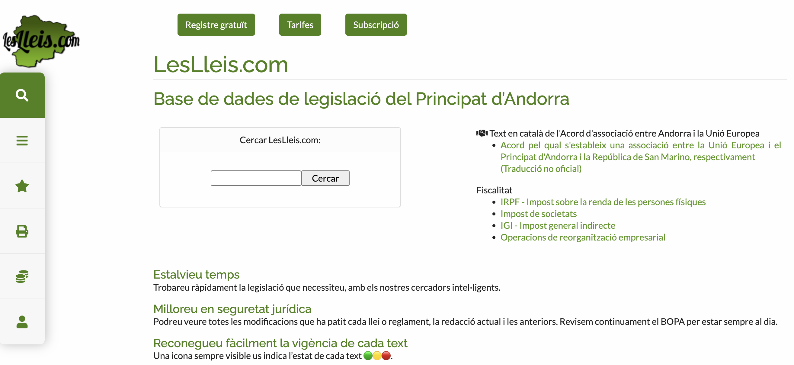 Una imatge del portal jurídic 'leslleis.com'