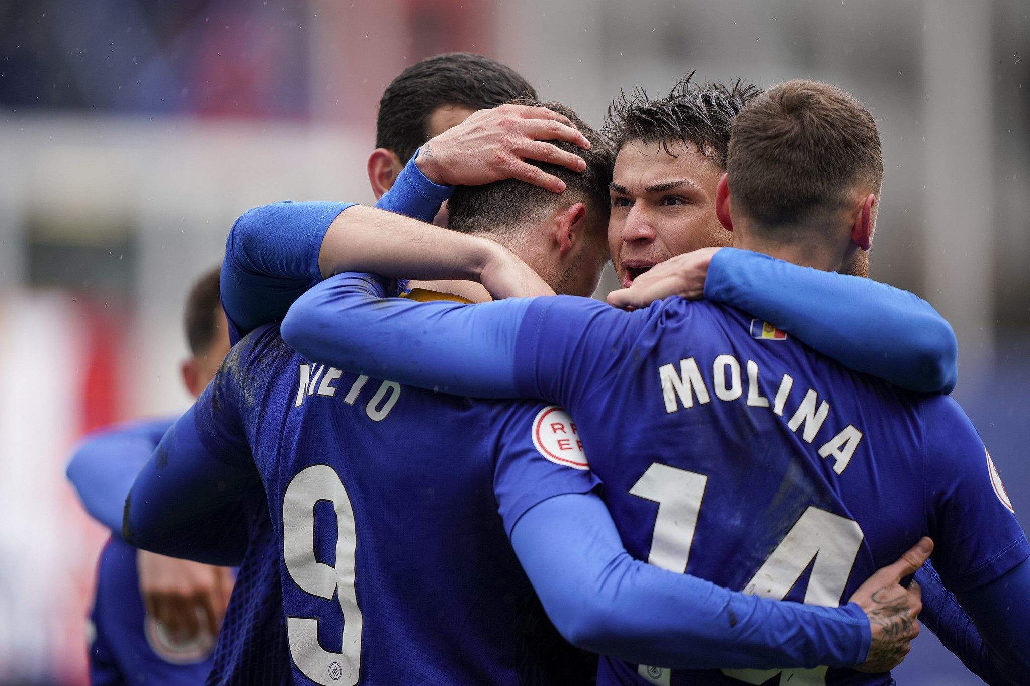 Els jugadors de l'FC Andorra, celebrant un gol de l'últim duel a casa contra l'Arenteiro.