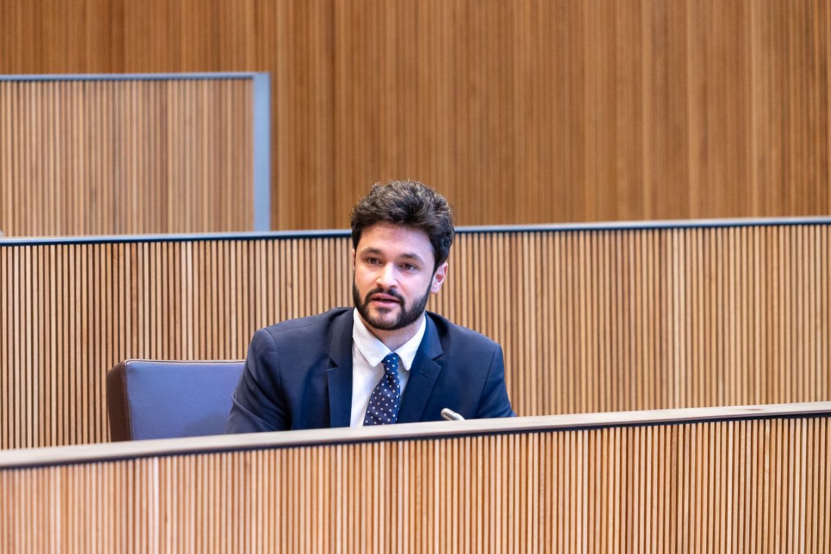 Cerni Escalé parlant a l'hemicicle des del seu escó.