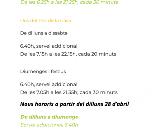Horaris de primavera de la L4.
