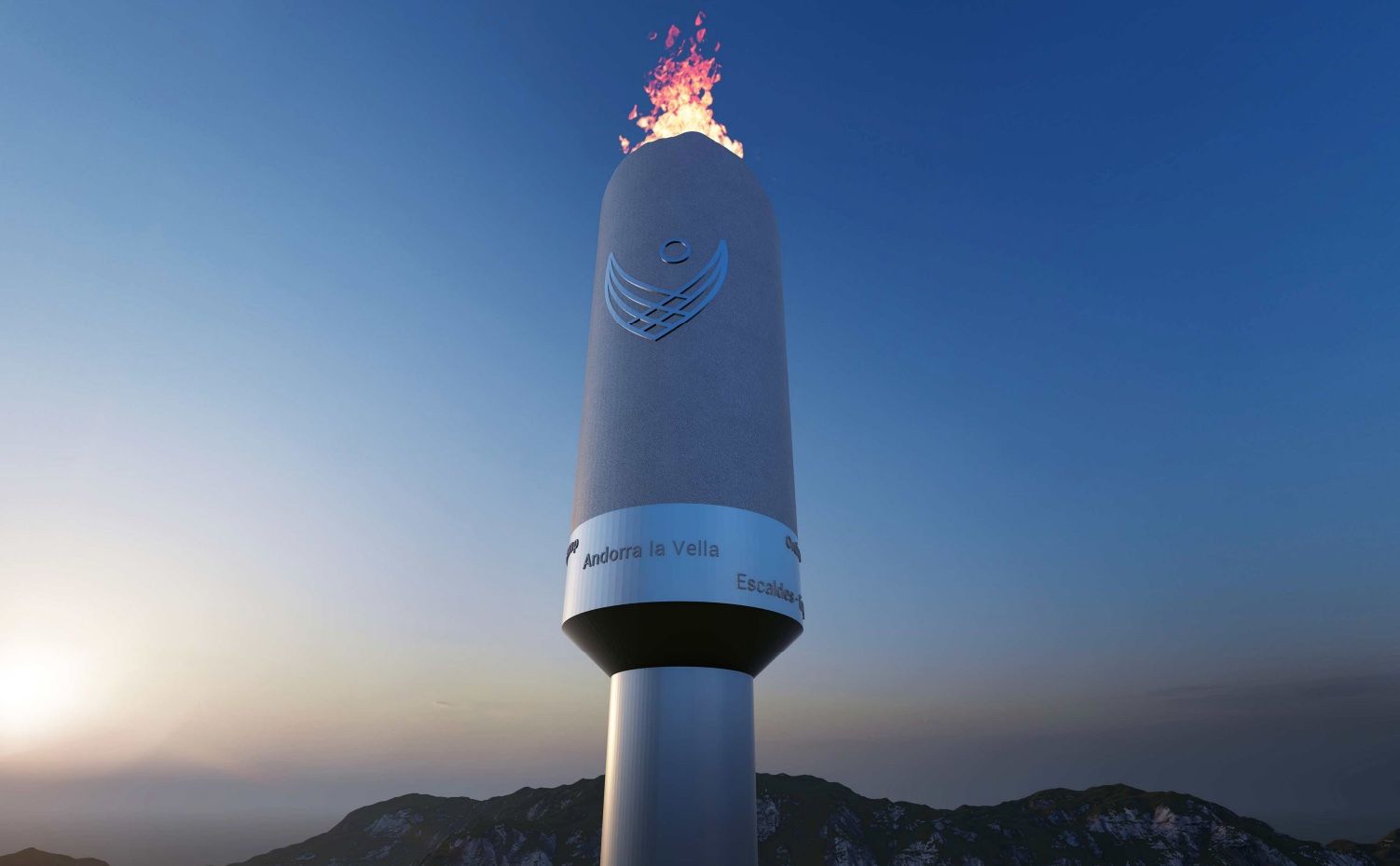 Imatge en línia de la torxa encesa amb les muntanyes de fons.