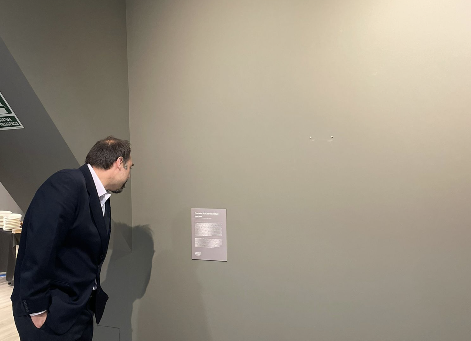 Un visitant llegeix el cartell de l’obra absent.