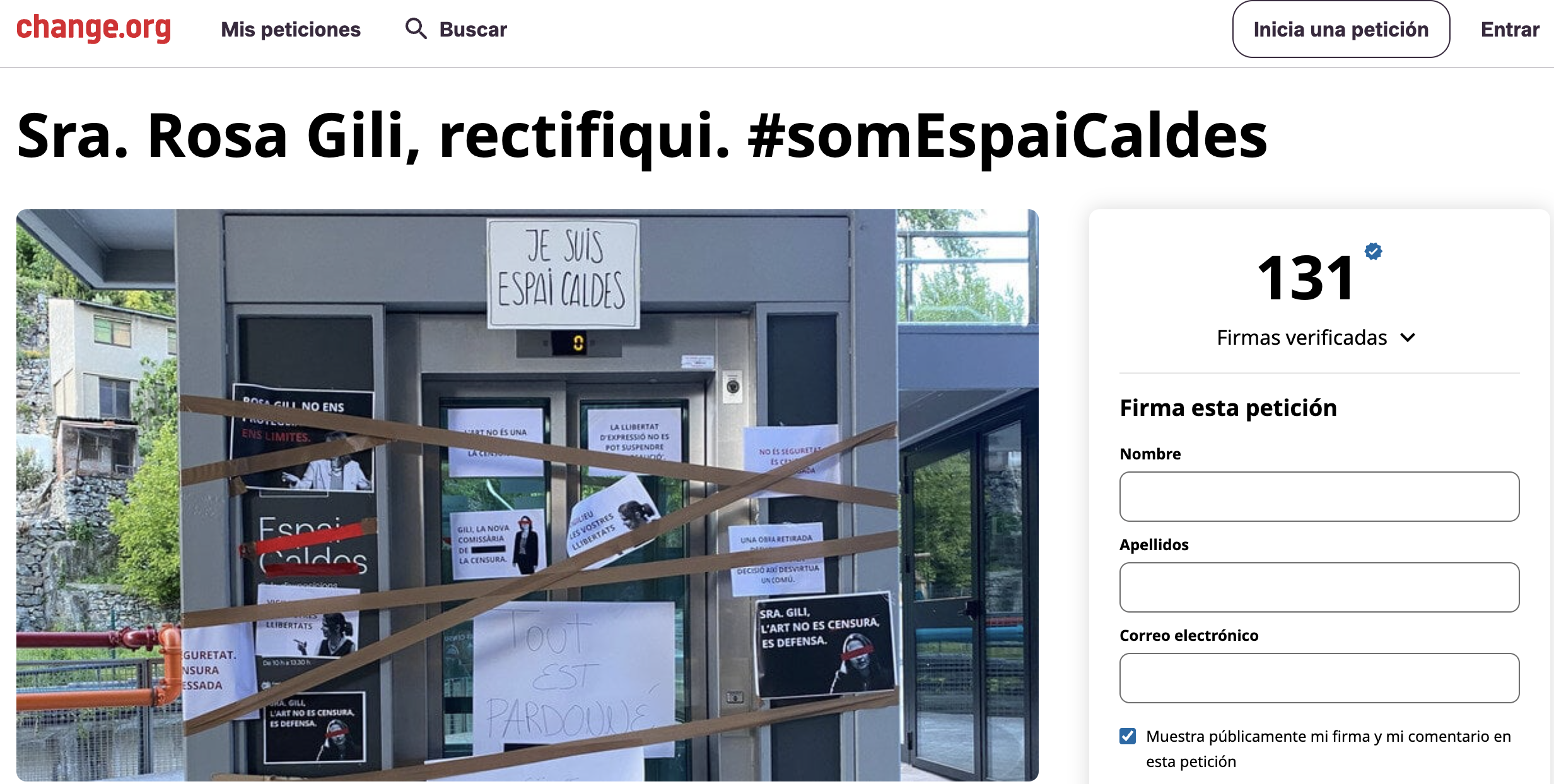 Imatge de la web de change.org on hi ha la petició.