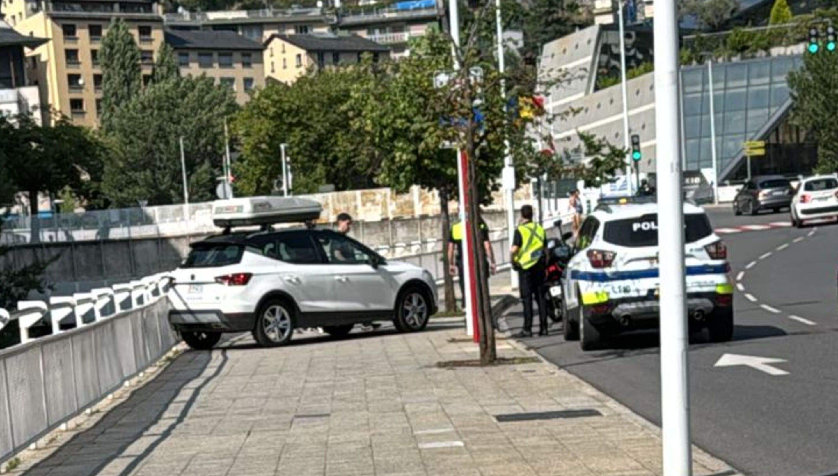La patrulla de la policia en el lloc de la topada.