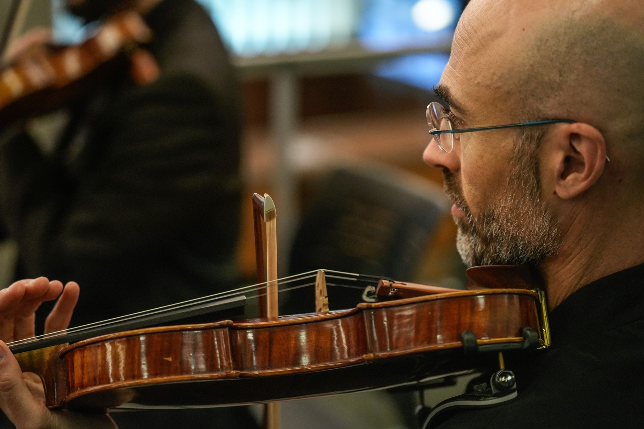 Un dels integrants del quartet de corda de l'ONCA que ha instrumentat l'himne. Un dels integrants del quartet de corda de l'ONCA que ha instrumentat l'himne.