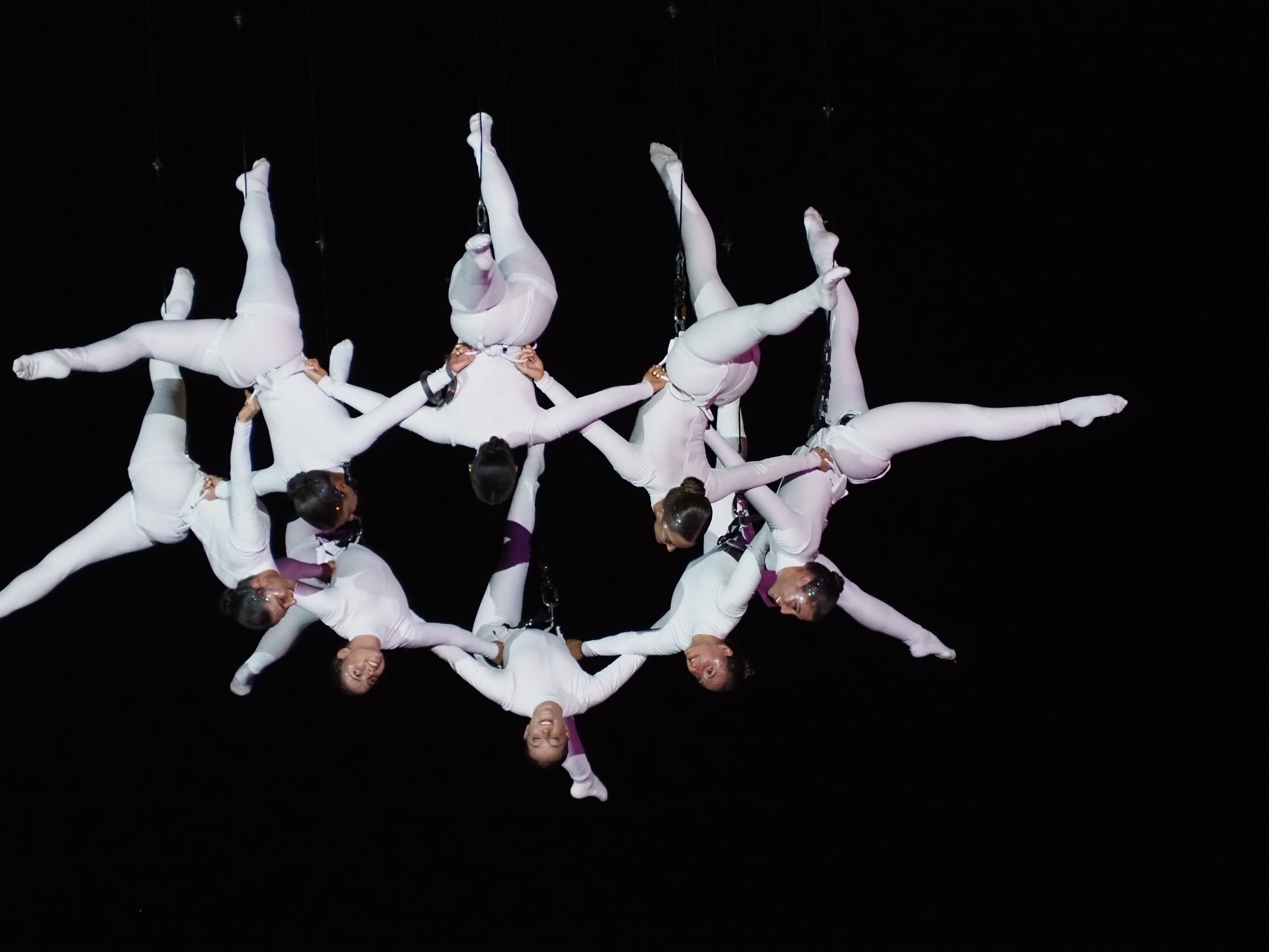Les acròbates de la dansa han mostrat diverses formes en l'aire.
