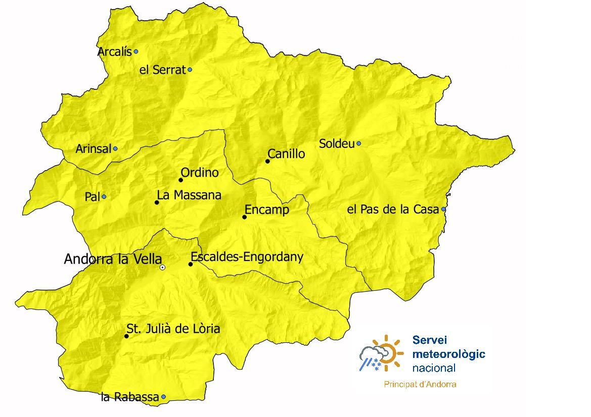 El mapa amb l'avís groc.