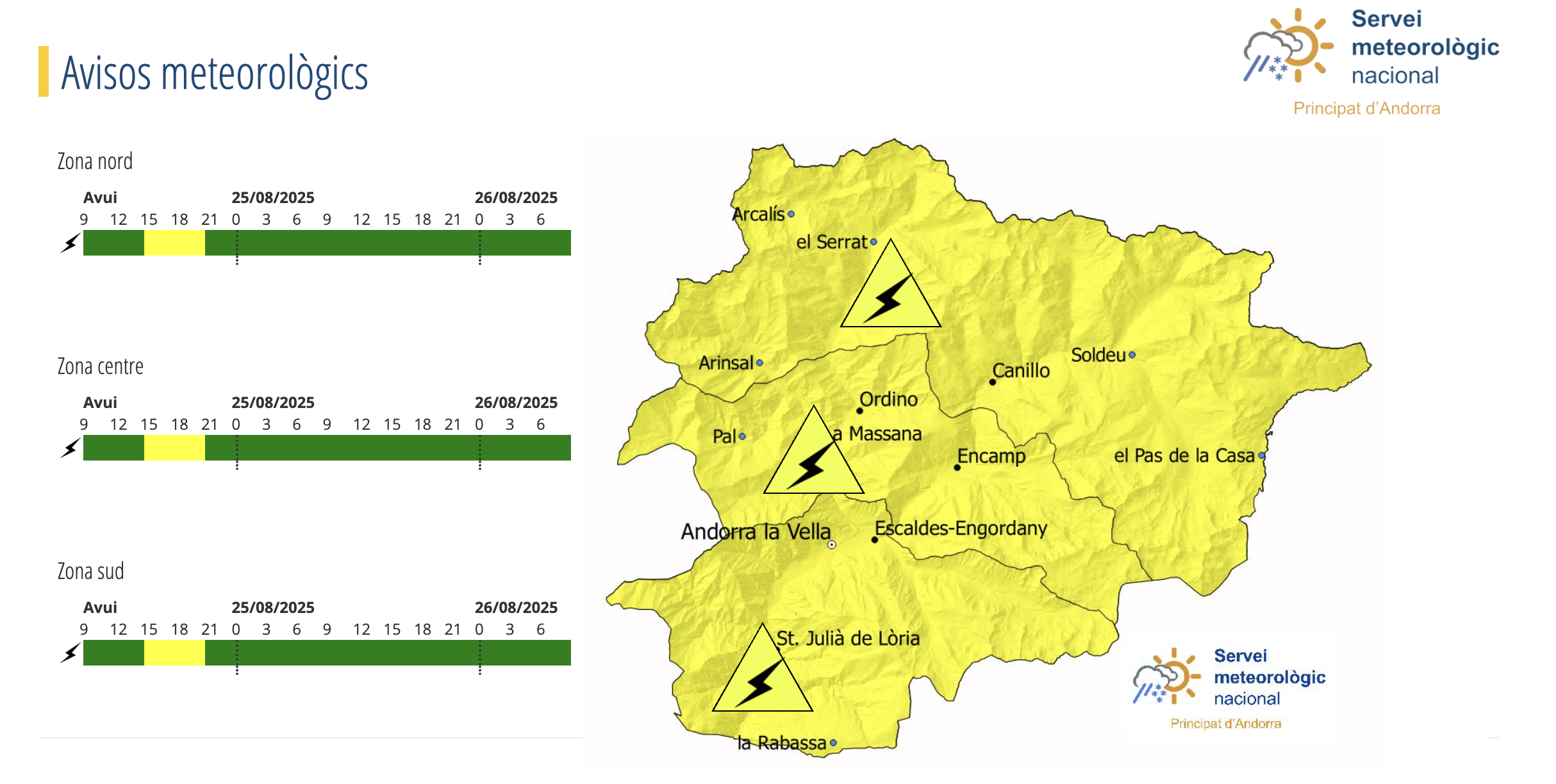 El servei meteorològic ha activat l'avís groc per tempestes i calamarsa.