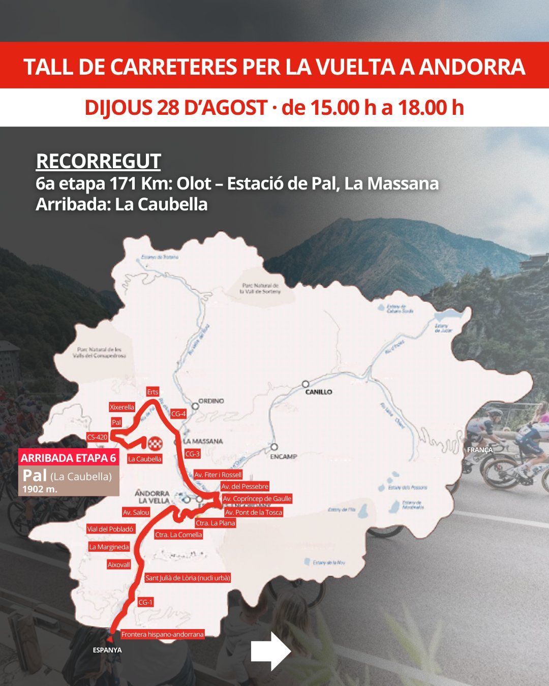 Talls de carreteres per La Vuelta el dijous 28 d'agost. Talls de carreteres per La Vuelta el dijous 28 d'agost.