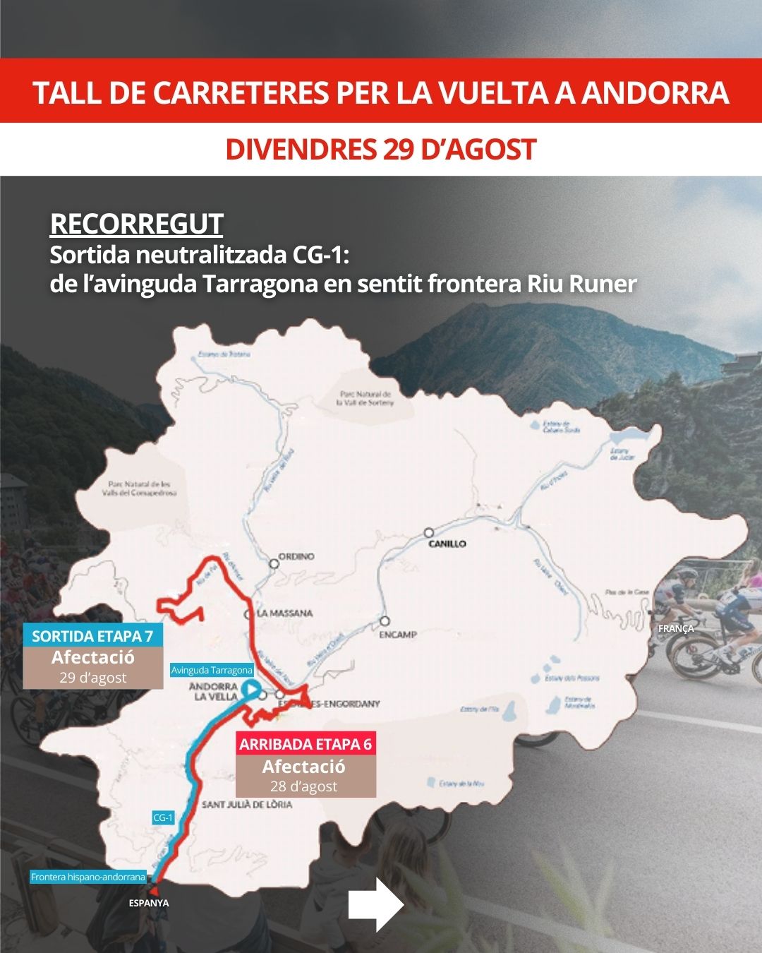 Talls de carreteres per La Vuelta el dijous 29 d'agost. Talls de carreteres per La Vuelta el dijous 29 d'agost.