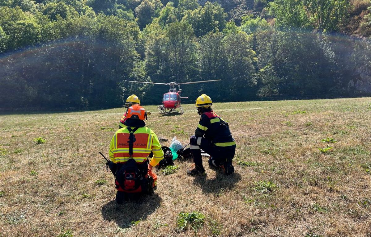 Els Bombers d'Andorra i Astúries treballant coordinadament. Els Bombers d'Andorra i Astúries treballant coordinadament.