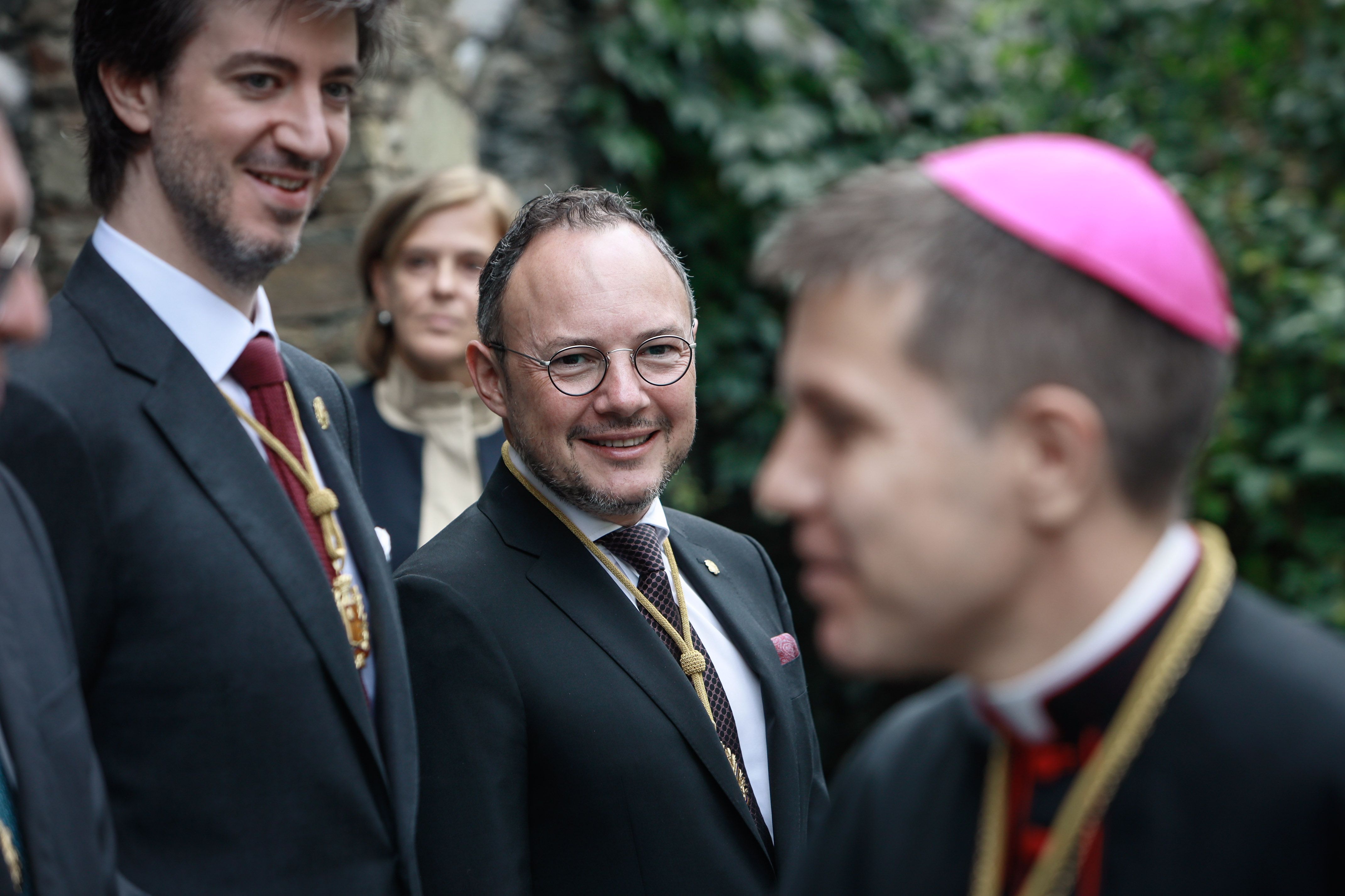 Xavier Espot amb el síndic, Carles Ensenyat, en la rebuda a Meritxell del bisbe d'Urgell.
