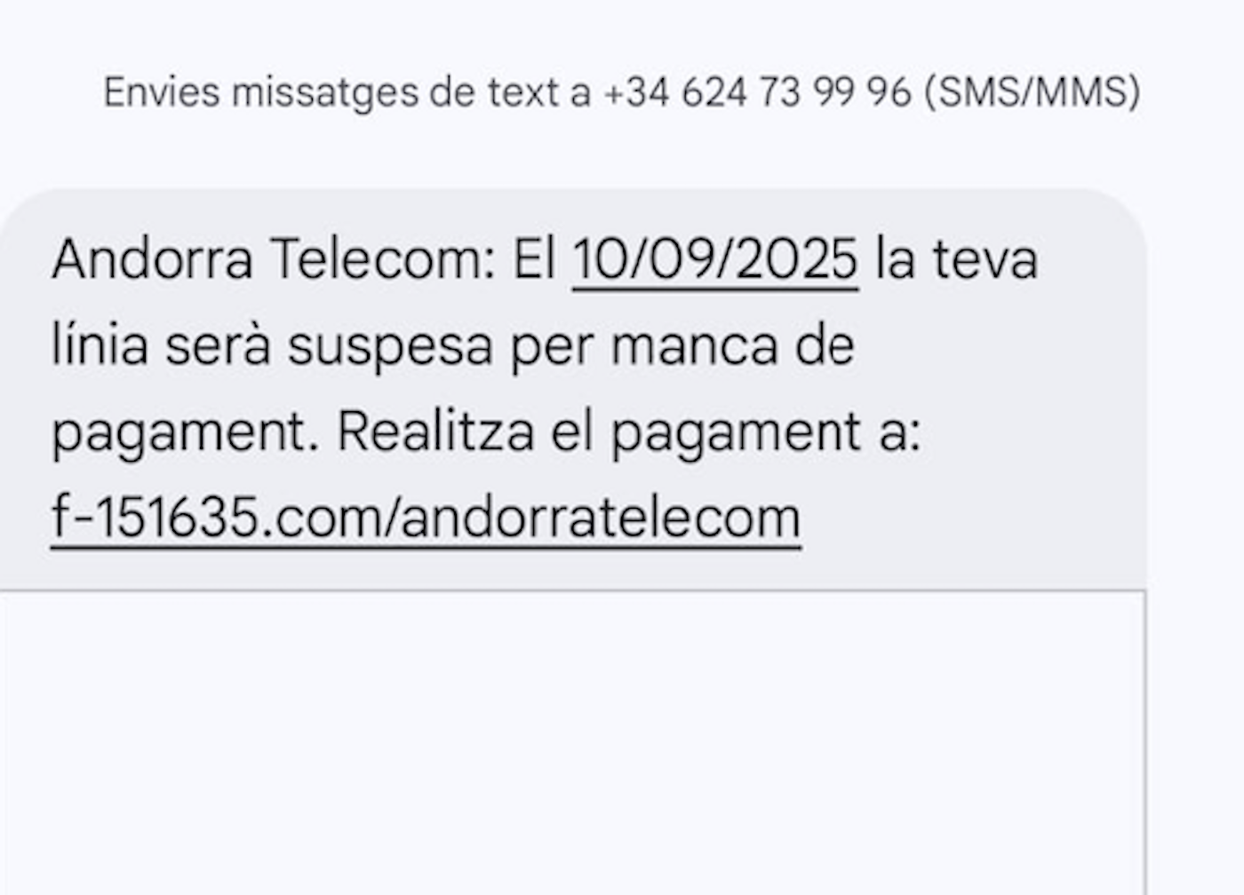 El missatge fraudulent que han rebut alguns usuaris.