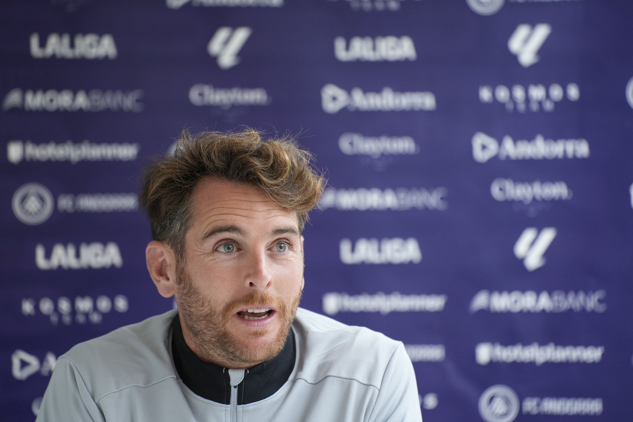 L'entrenador dels tricolors, Ibai Gómez, en la roda de premsa prèvia al duel contra el Còrdova.