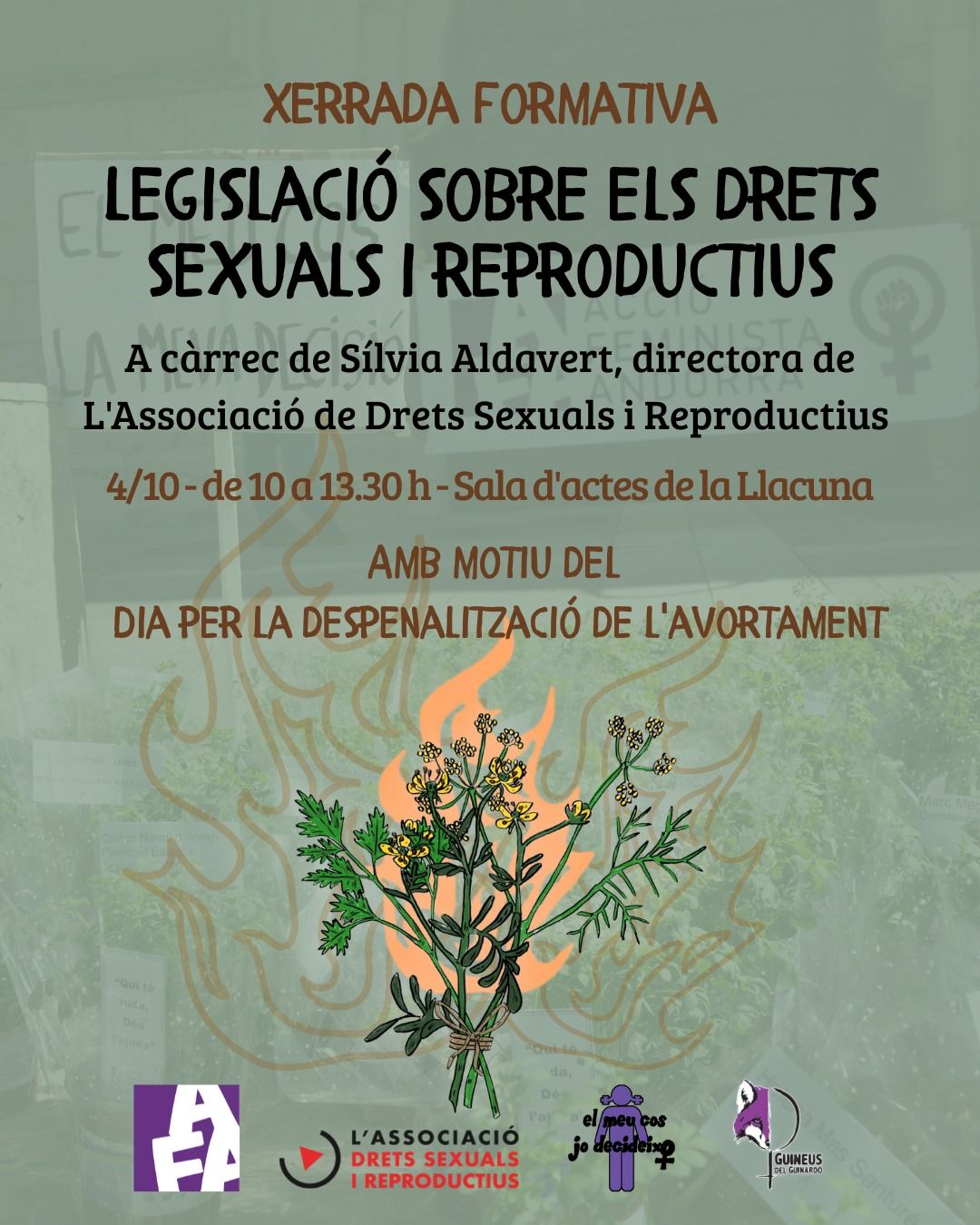 Cartell promocional de la xerrada. La portaveu del Sindicat, Rebeca Bonache.