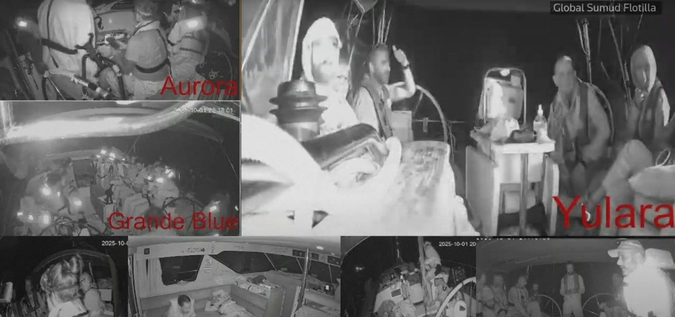Imatges dels diferents vaixells de la flotilla, alguns ja sense connexió per la intervenció israeliana.