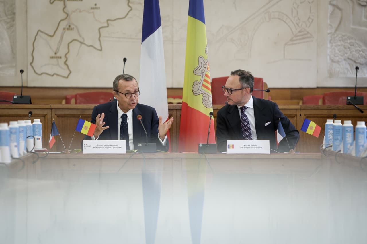 Pierre-André Durand i Xavier Espot durant la trobada.