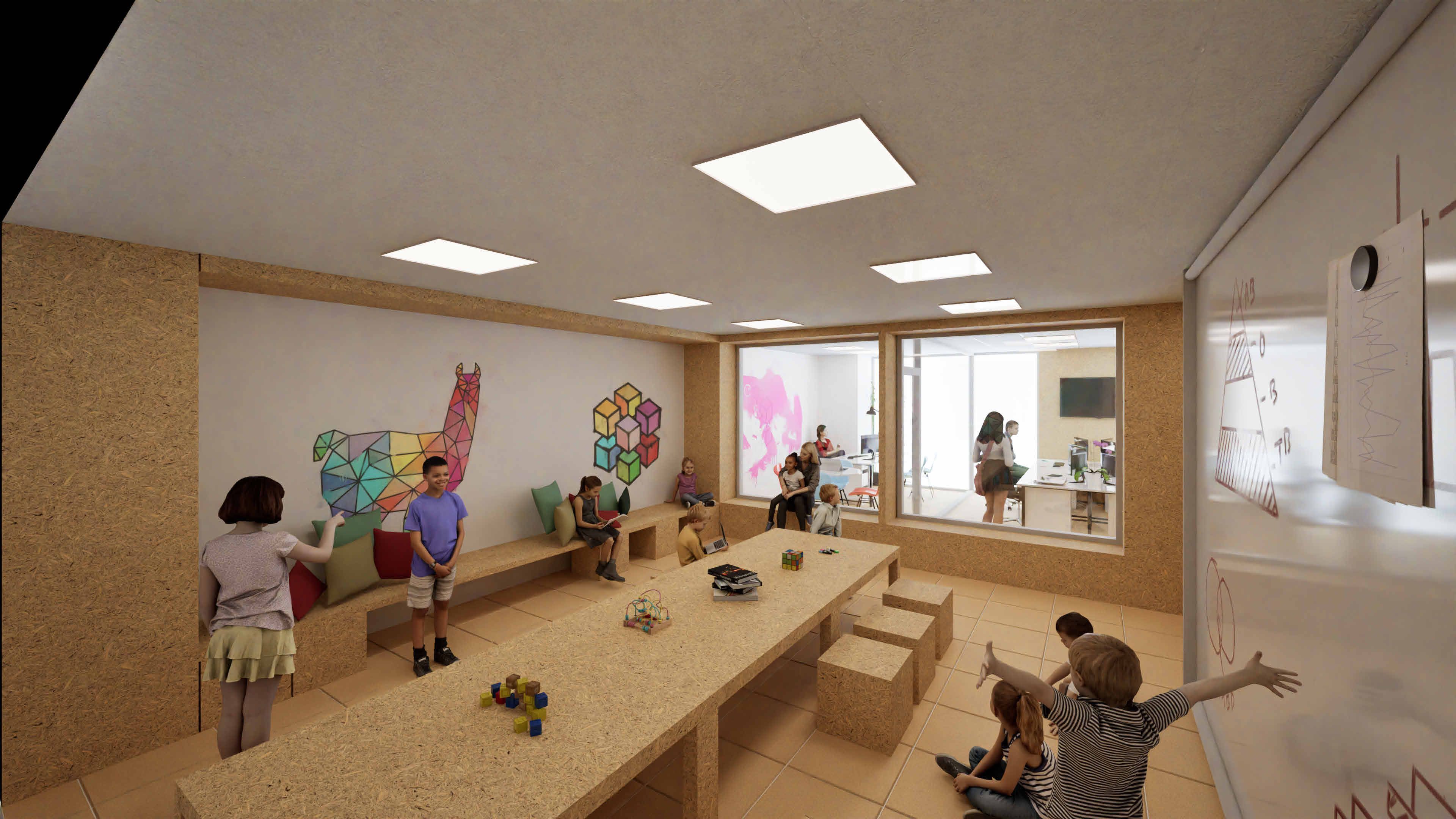 Recreació de com podria quder l'interior de la primera planta de l'Espai Jovent.