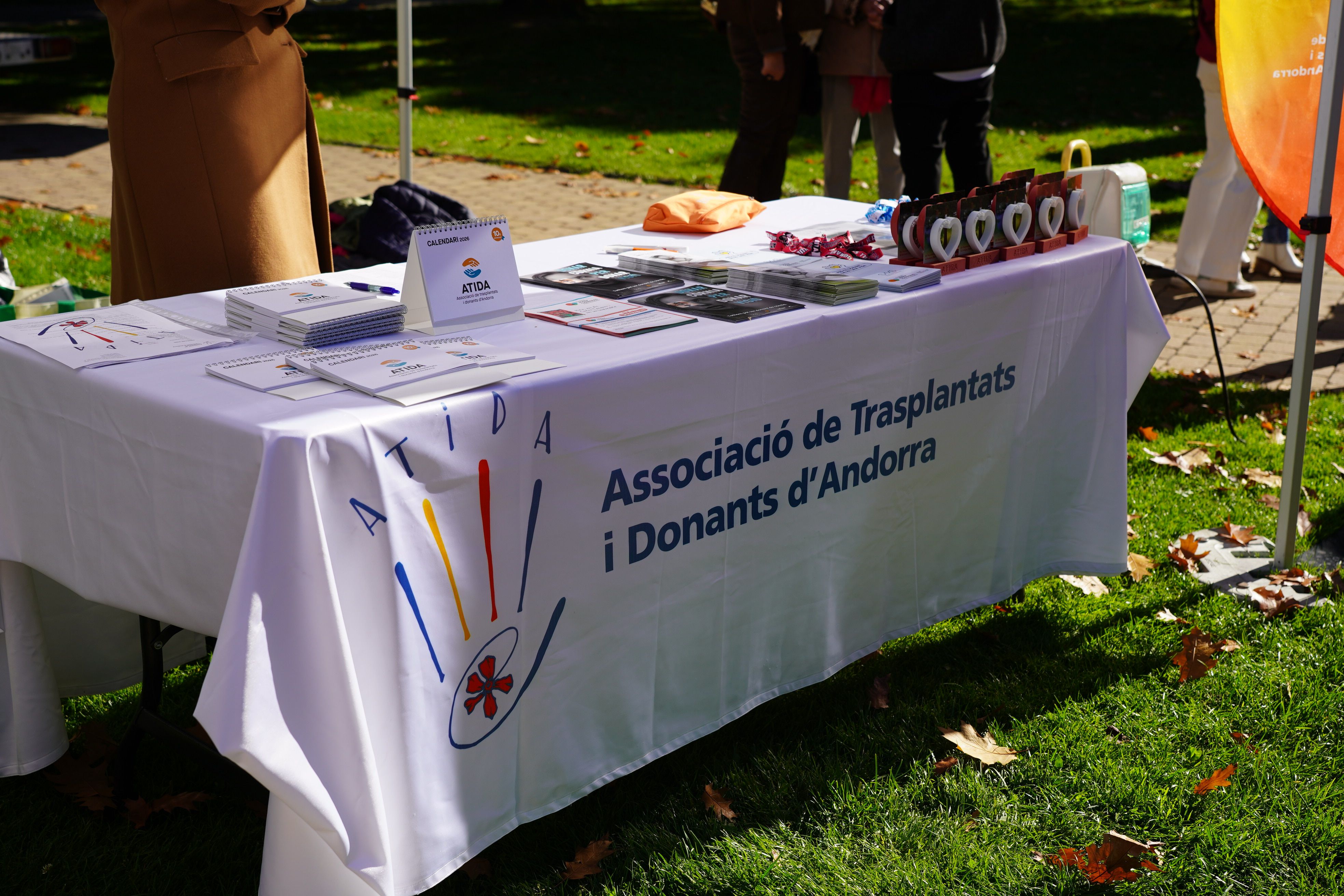 L'estand d'ATIDA, amb diversos fulls informatius sobre les donacions.