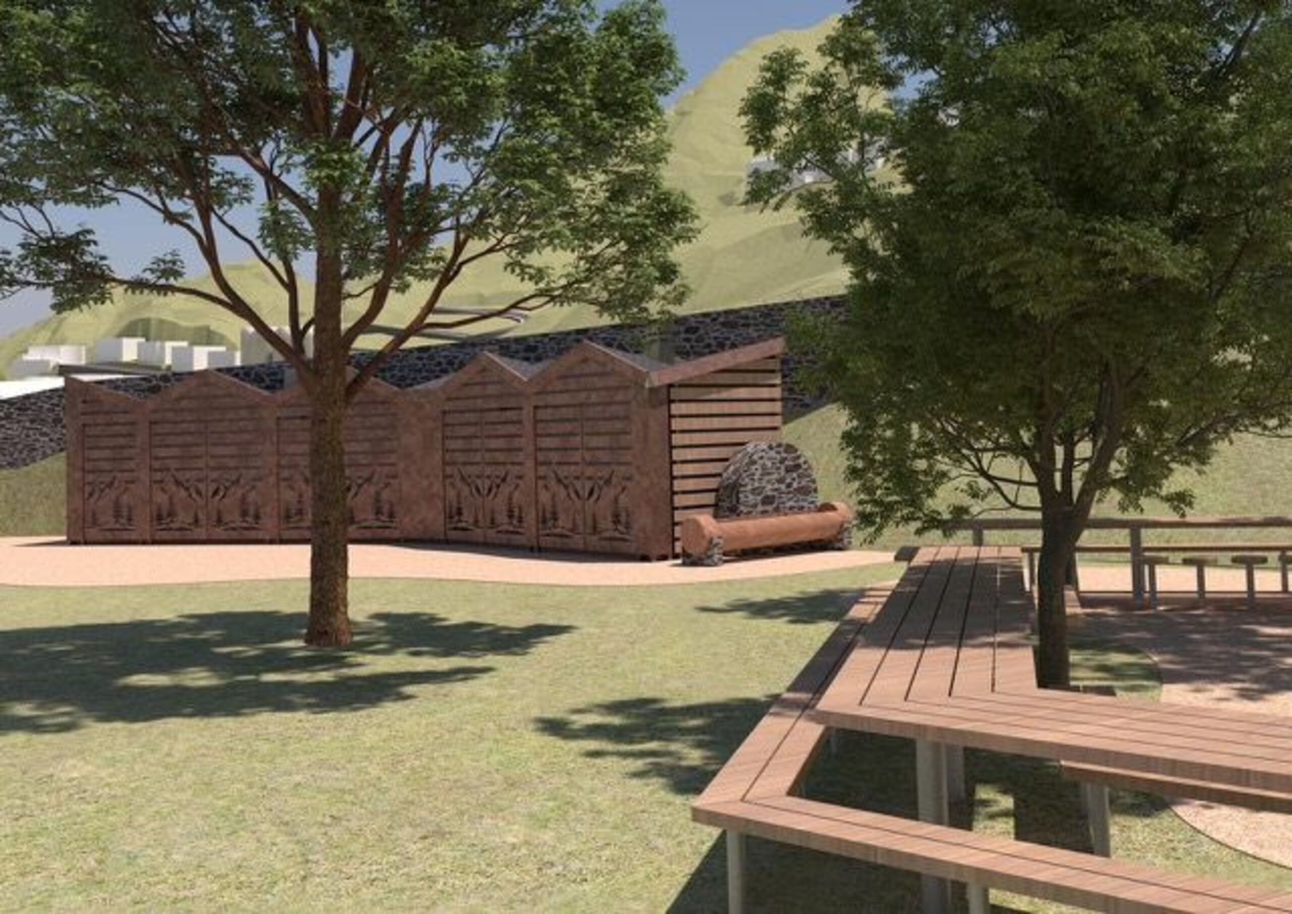 Recreació de la zona de barbacoes del futur berenador.