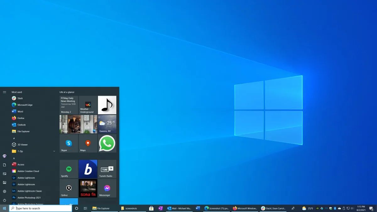 Una pantalla de Windows 10.