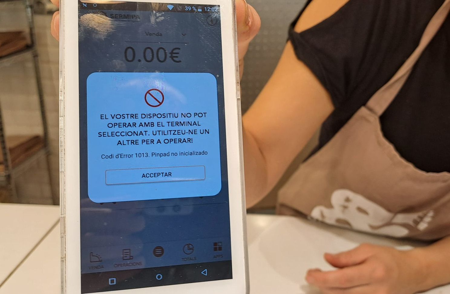 El missatge d'error que surt a les TPVs.