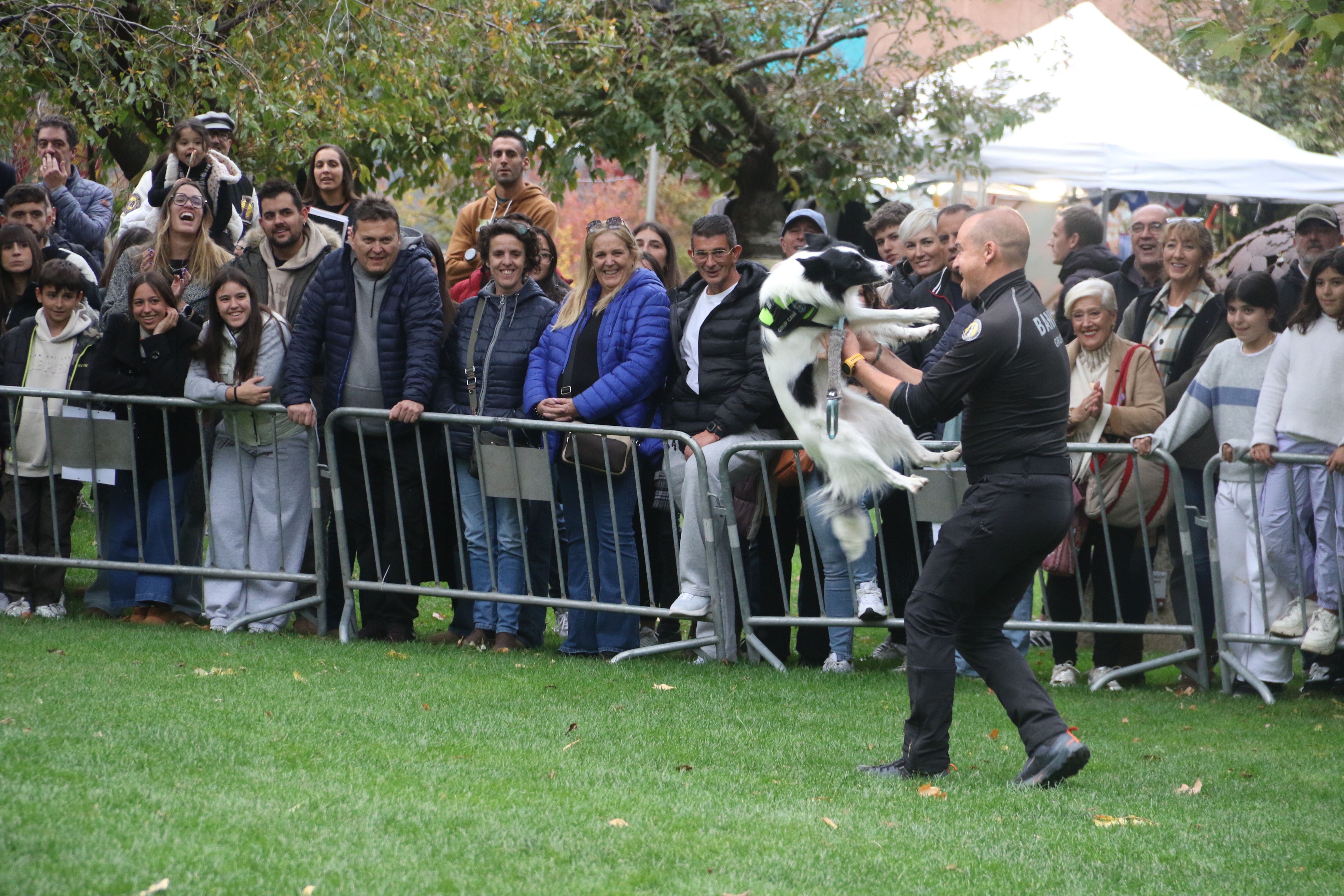 Un dels banders guia rebent el seu gos després de completar una de les feines encomanades.