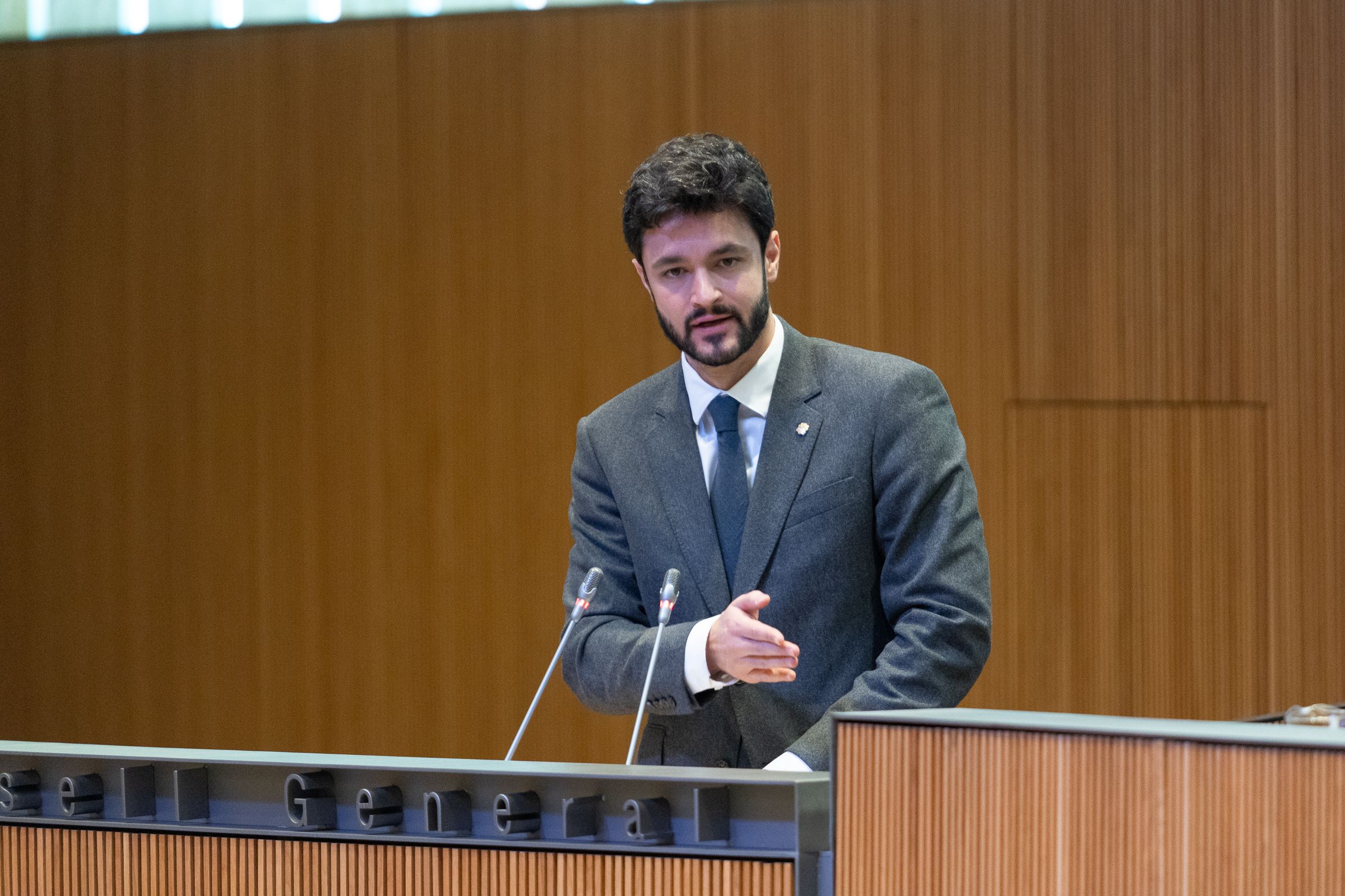 Cerni Escalé, durant la defensa de les proposicions de llei.