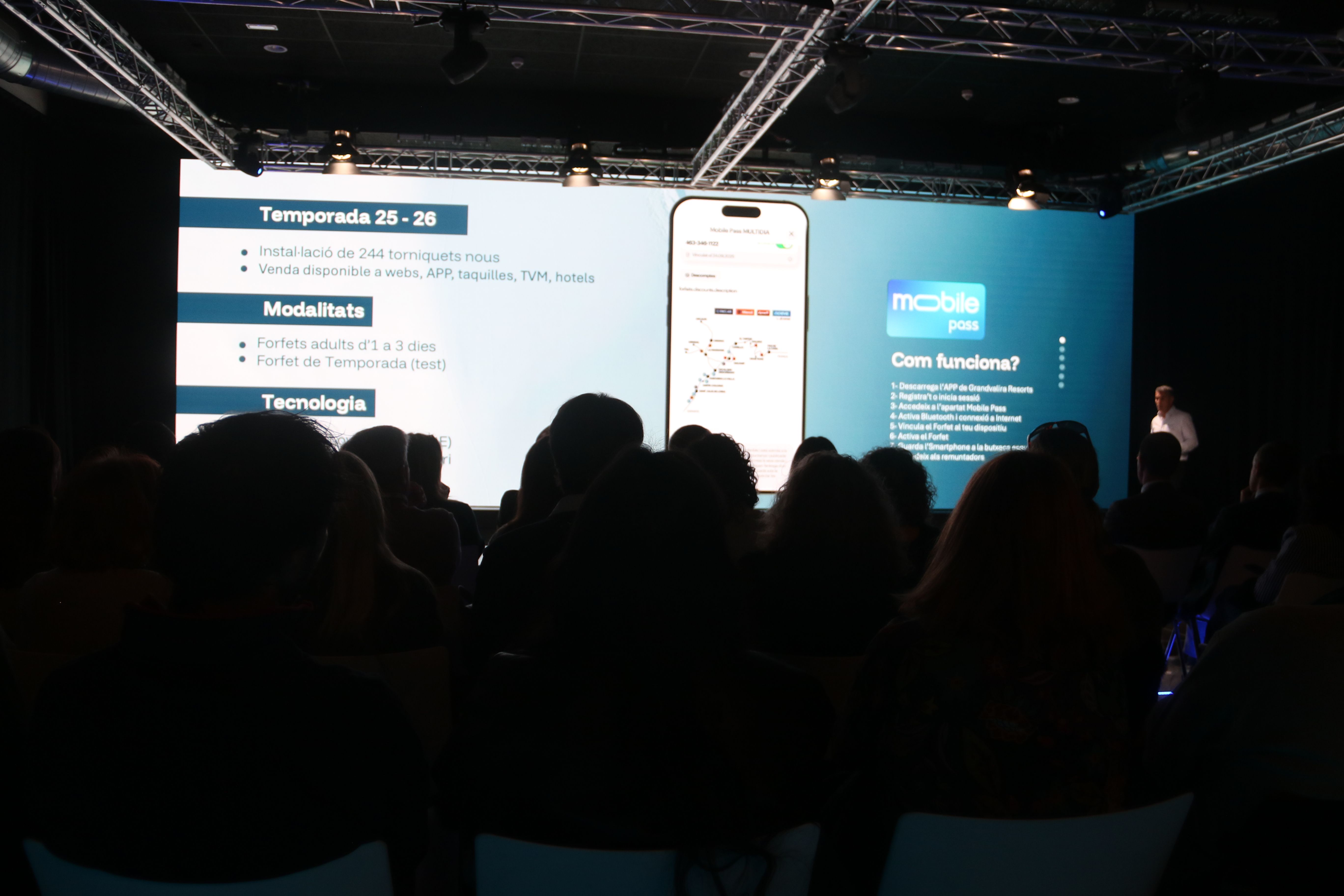 Un moment de la presentació: el forfet es comença a integrar al mòbil.