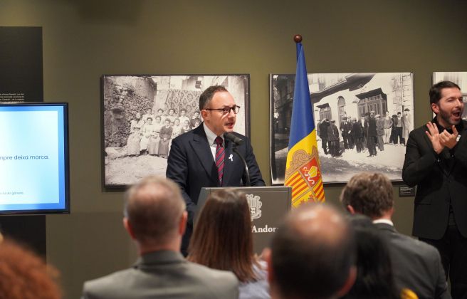 El cap de Govern, Xavier Espot, durant l'acte institucional del 25N.