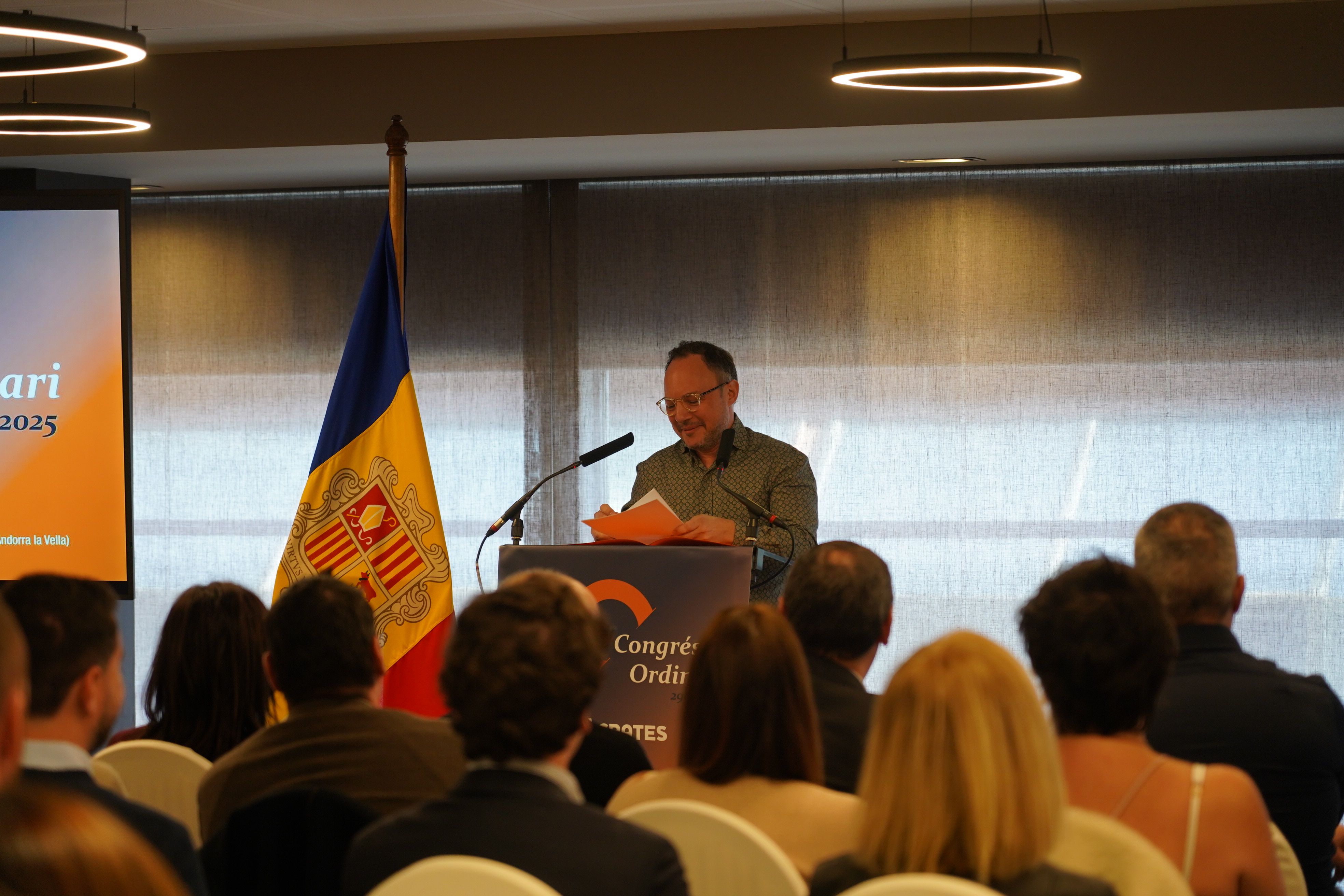 Xavier Espot durant el Congrés Ordinari de Demòcrates. 