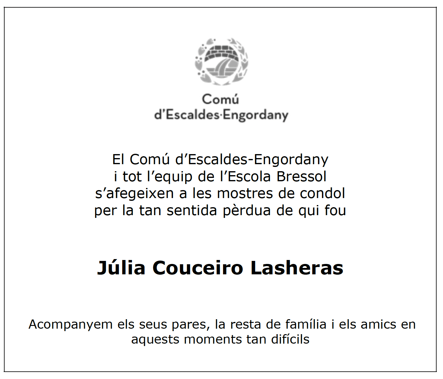 Esquela Julià Couceiro Lasheras