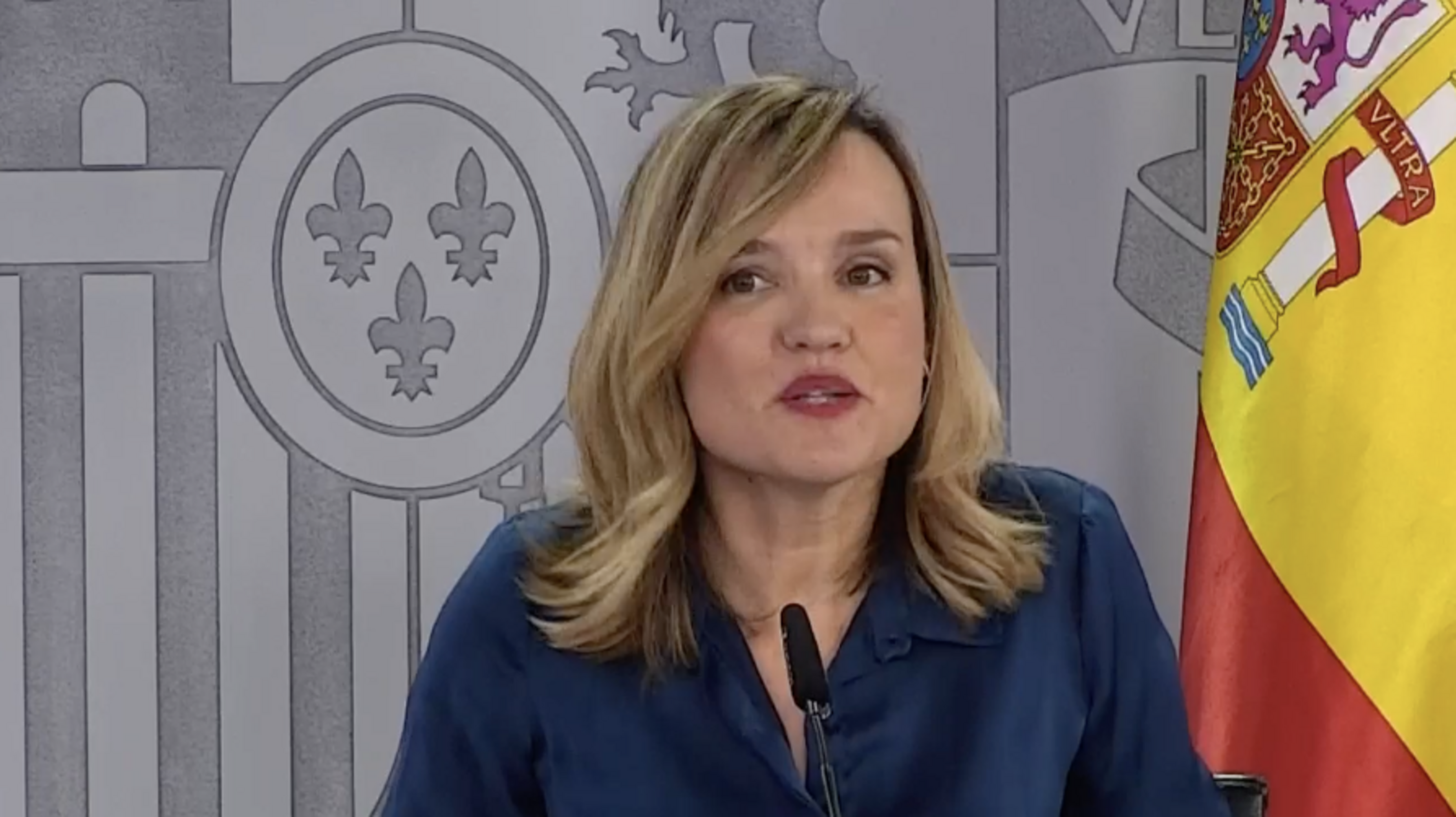 La ministra Pilar Alegria durant la compareixença d'aquest migdia. La ministra Pilar Alegria durant la compareixença d'aquest migdia.