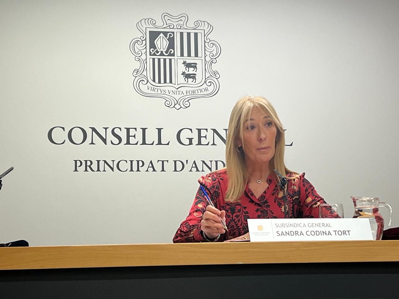 La subsíndica, Sandra Codina, durant la compareixença d'aquesta tarda. La subsíndica, Sandra Codina, durant la compareixença d'aquesta tarda.