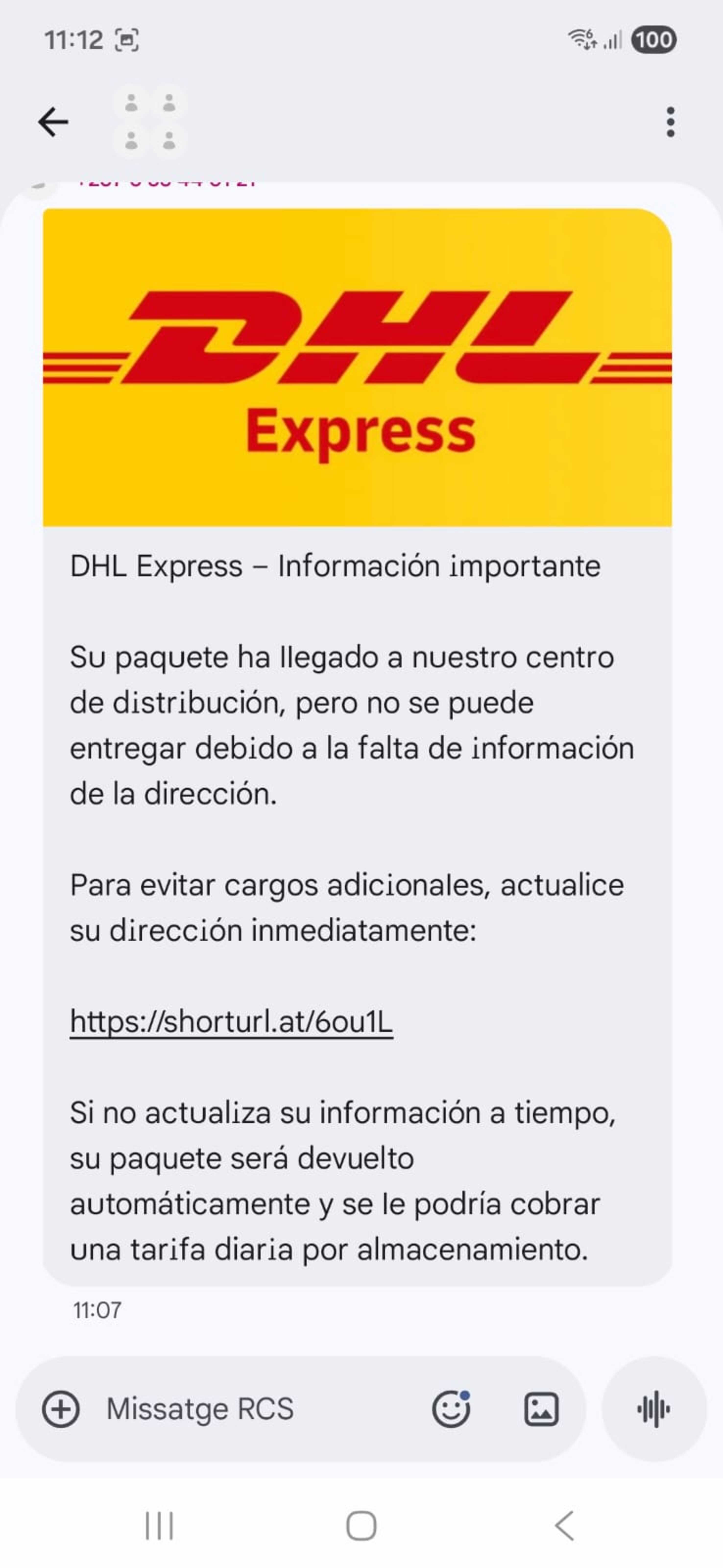 Captura d'un dels sms fraudulents. Captura d'un dels sms fraudulents.