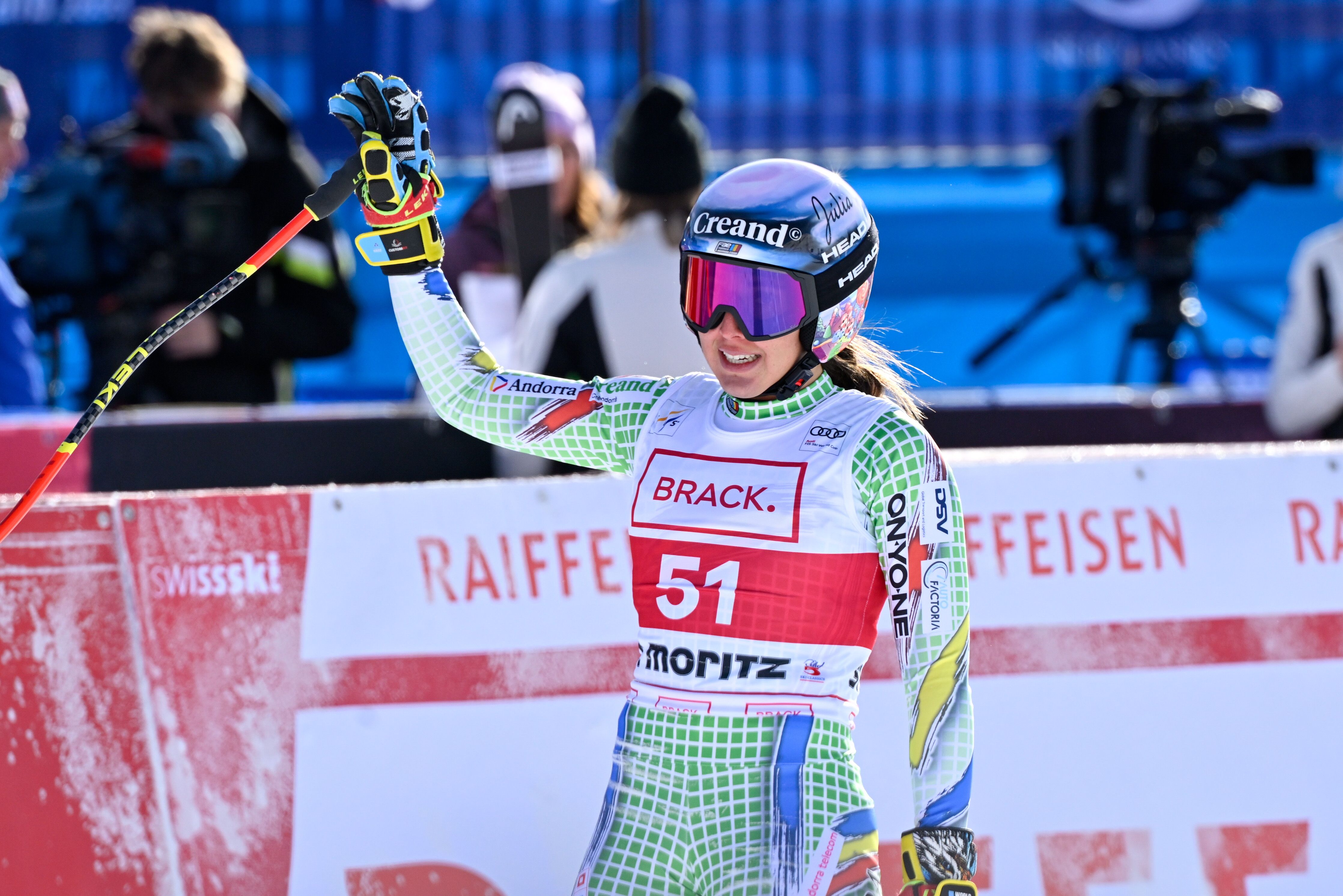 Cande Moreno, a l'arribada del primer descens WC de St Moritz. Cande Moreno, a l'arribada del primer descens WC de St Moritz.