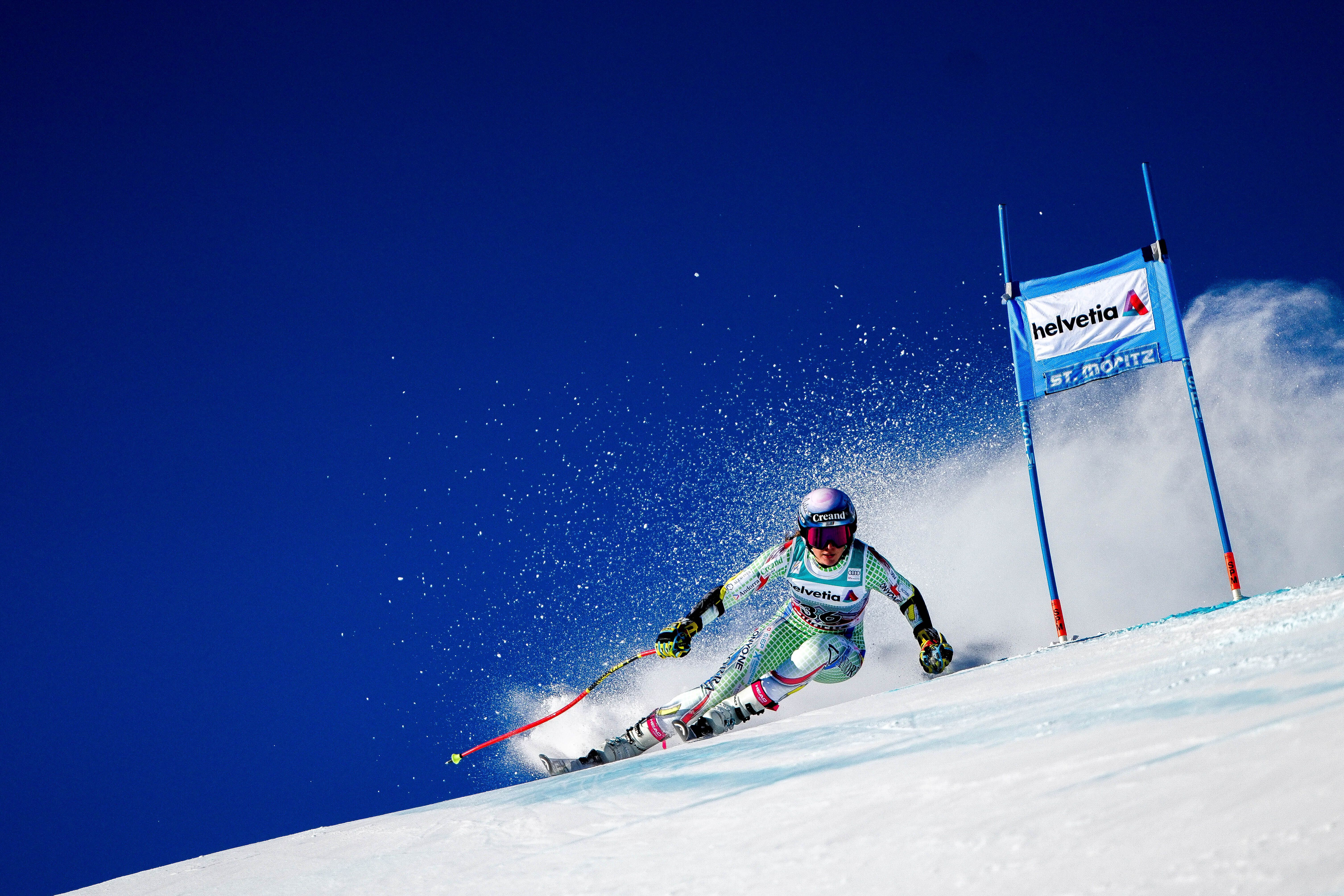 Cande Moreno, durant el supergegant de la WC de St. Moritz. Cande Moreno, durant el supergegant de la WC de St. Moritz.