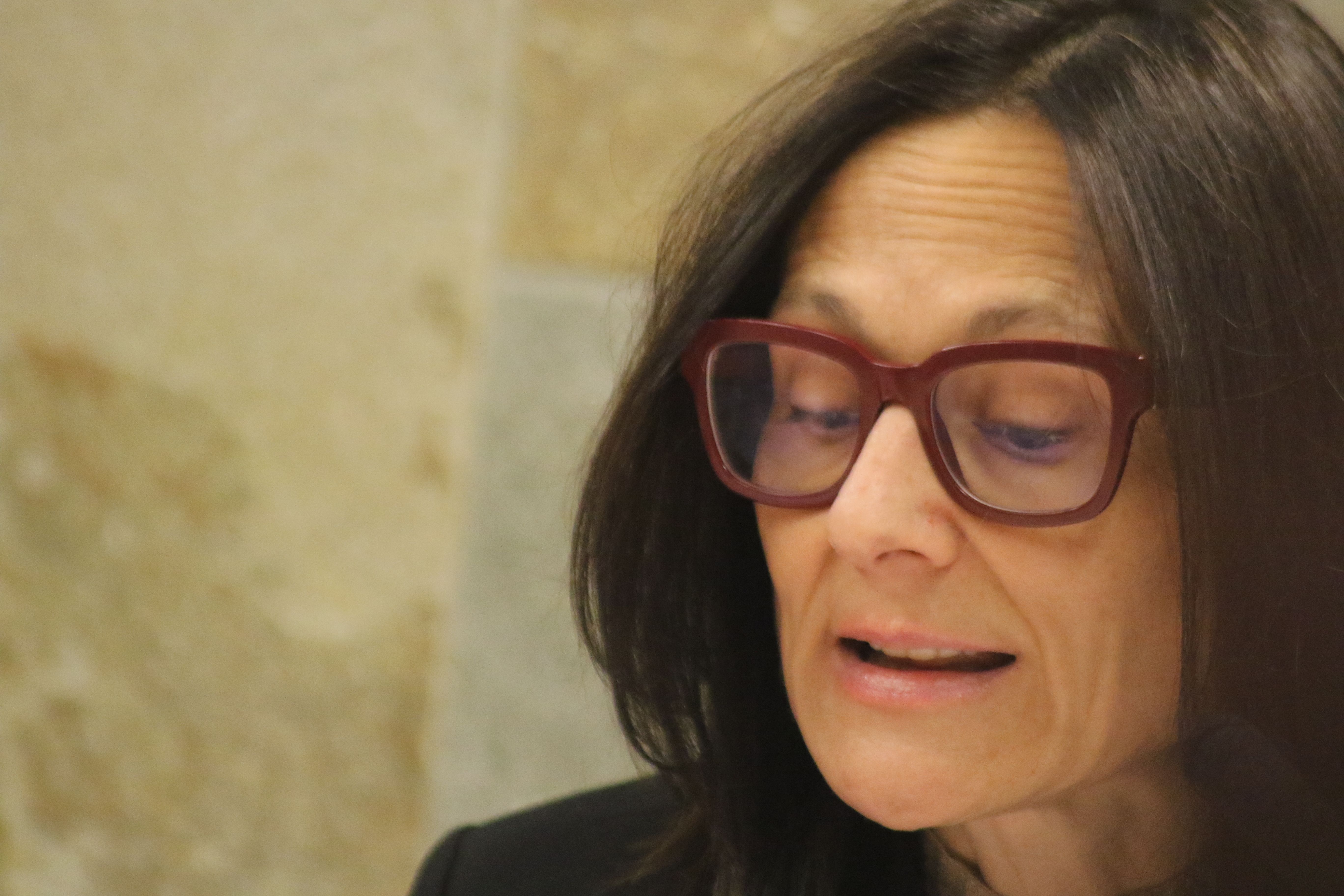 La ministra d'Interior i Justícia, Ester Molné, durant l'acte d'aquest matí. La ministra d'Interior i Justícia, Ester Molné, durant l'acte d'aquest matí.