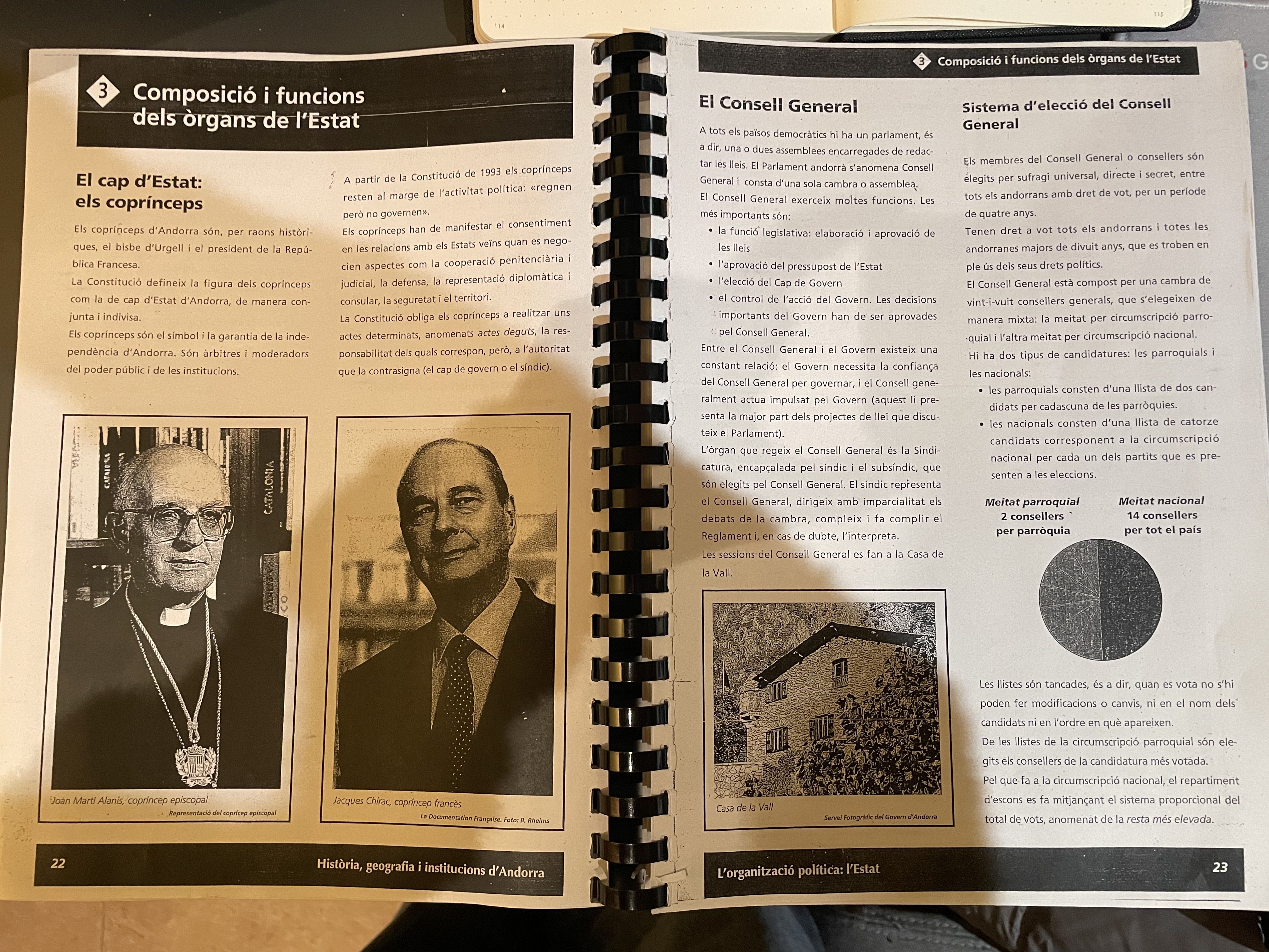 Els coprínceps que hi apareixen són Joan Martí Alanis i Jacques Chirac, i la Casa de la Vall continua figurant com a centre neuràlgic del Consell General.