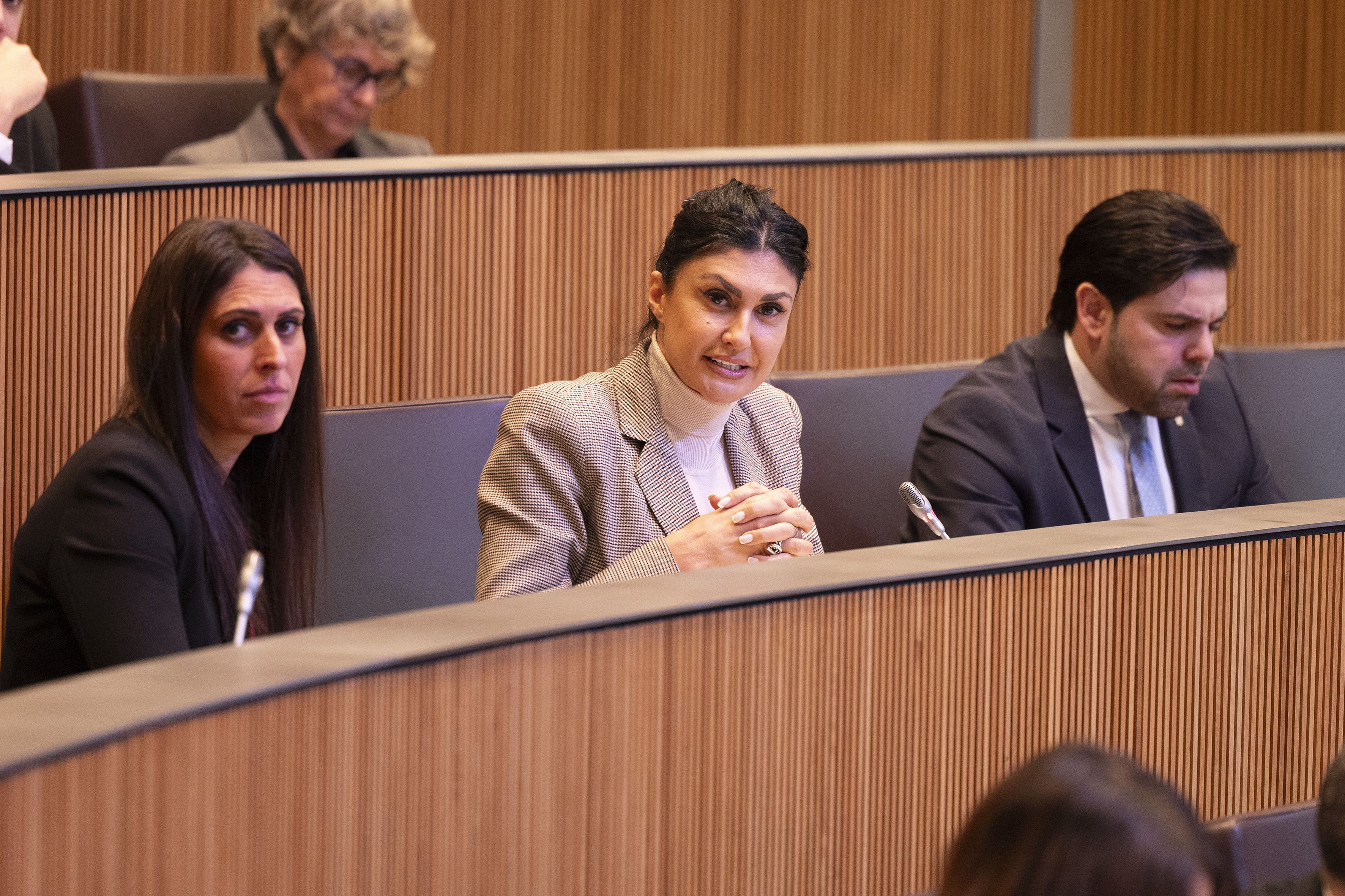 Els tres parlamentaris d'Andorra Endavant durant una sessió de consell. Els tres parlamentaris d'Andorra Endavant durant una sessió de consell.