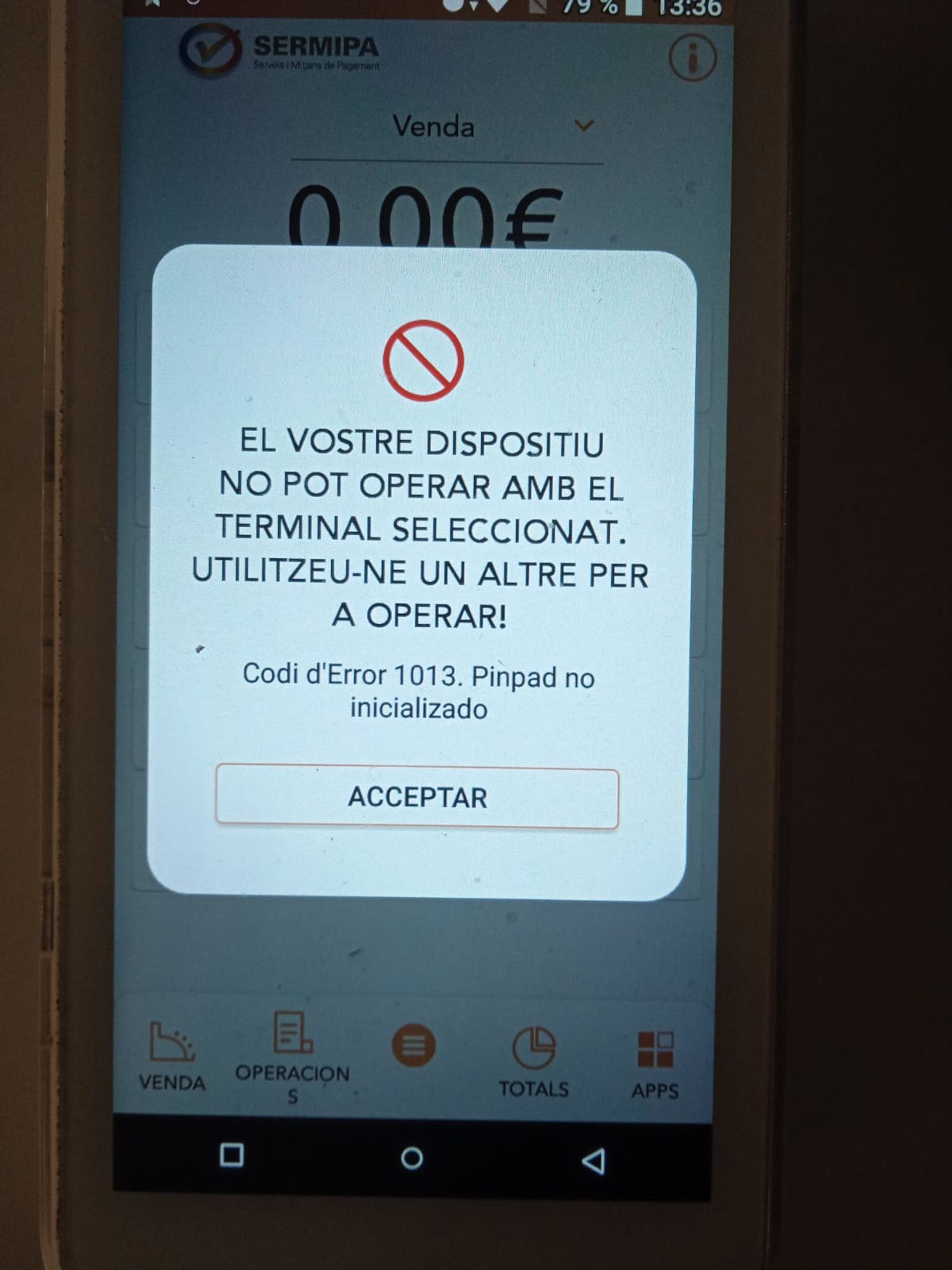 El missatge d'error dels TPVs.