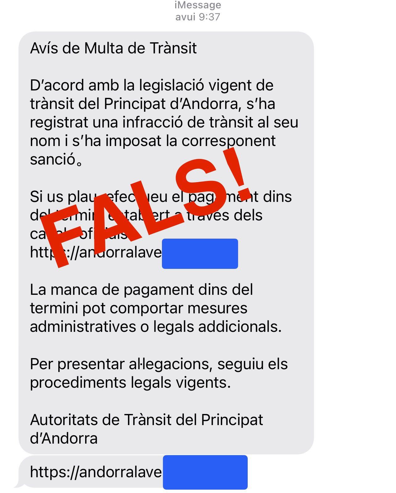 El missatge que molts ciutadans han rebut.