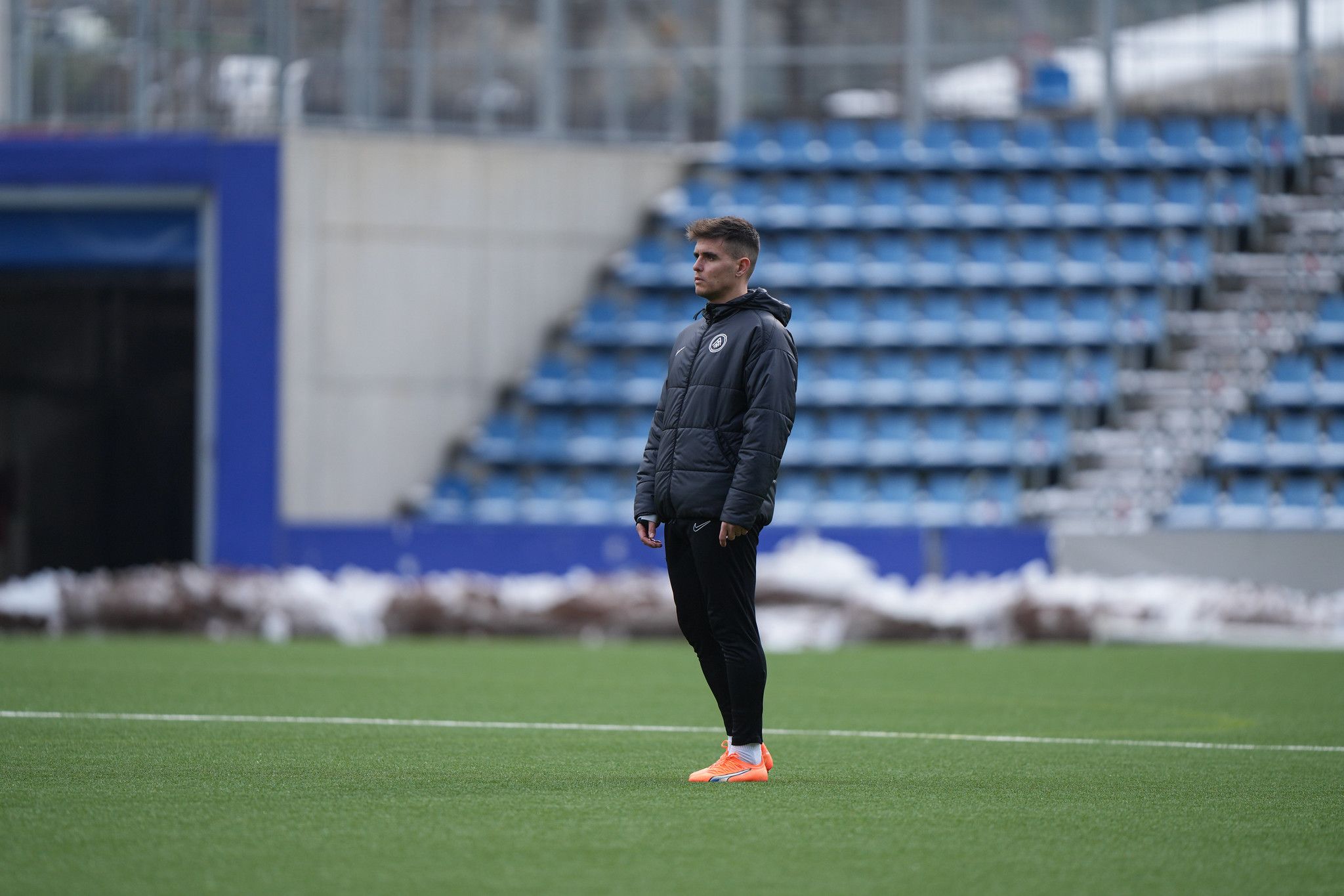 El tècnic de l'FC Andorra, Carles Manso, aquest matí a l'Estadi Nacional.