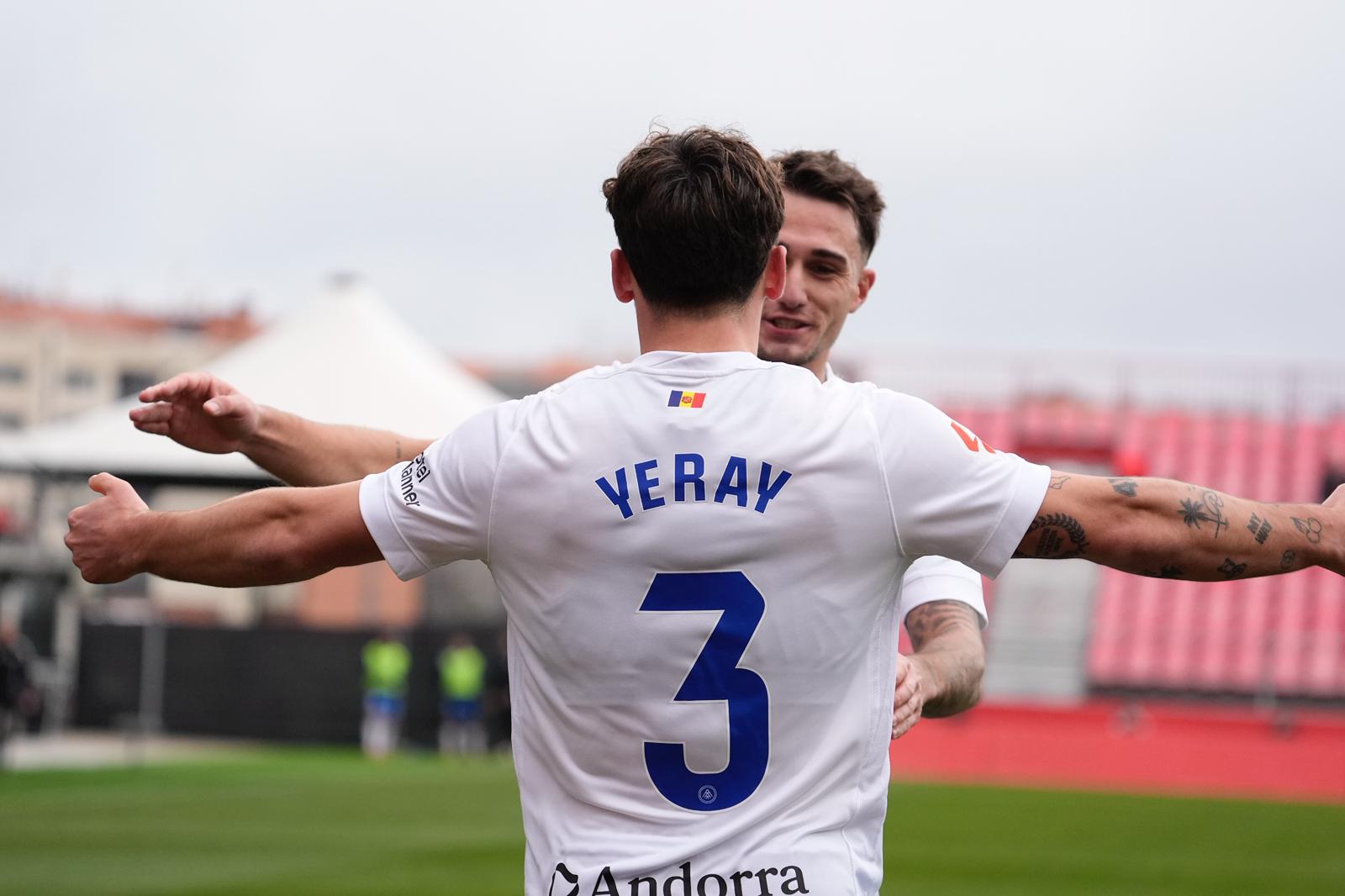 Yeray i Carrique han trenat la jugada del primer gol de l'FC Andorra.